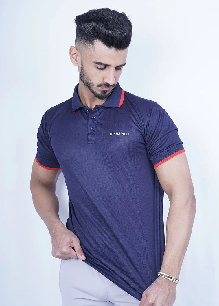 polyester net Polo Shirt in Royal blue