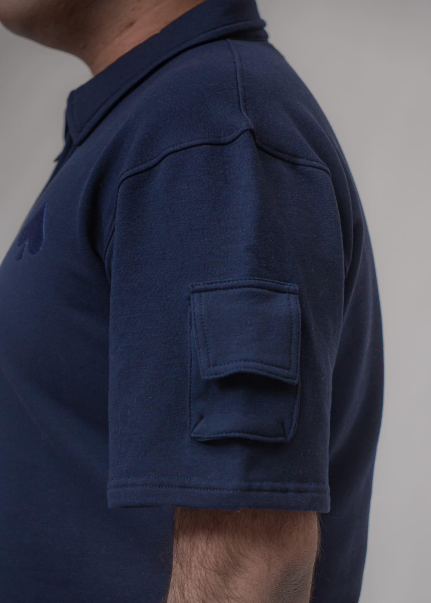 fleece Polo Shirt in Navy blue