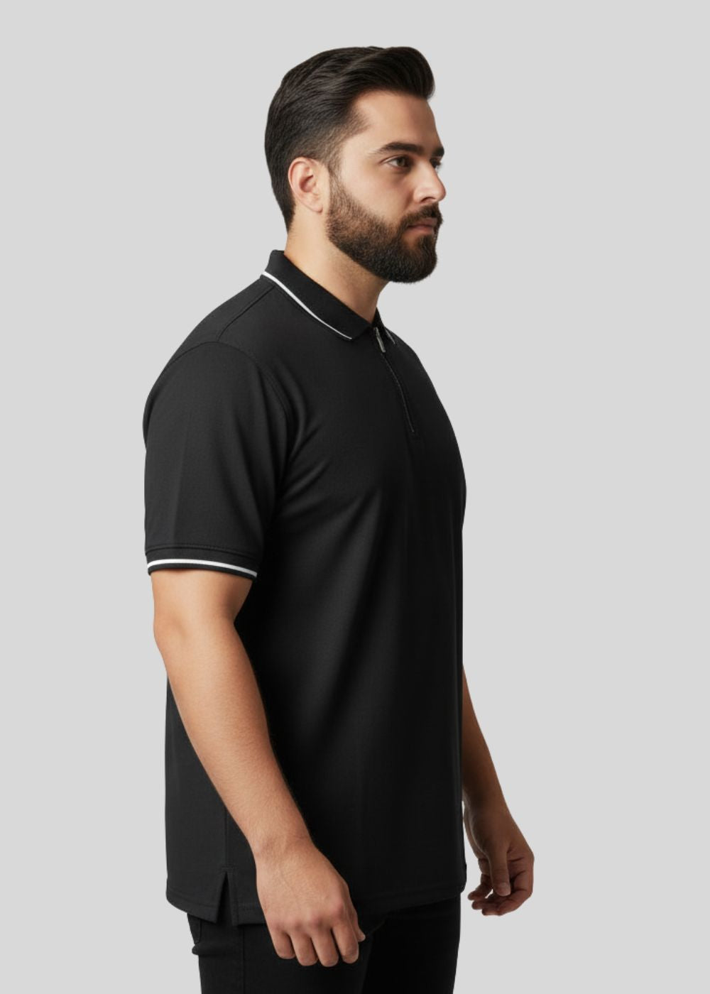 cotton pique Polo Shirt in Black by Plus Size