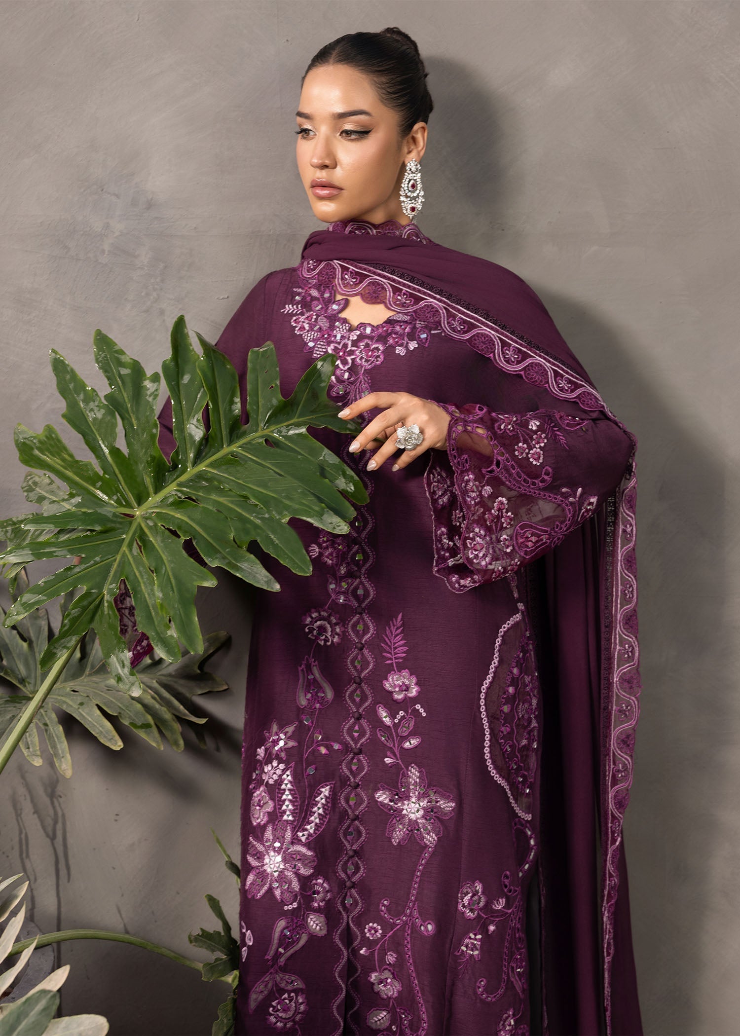 korean raw silk Kurta Set in Plum purple