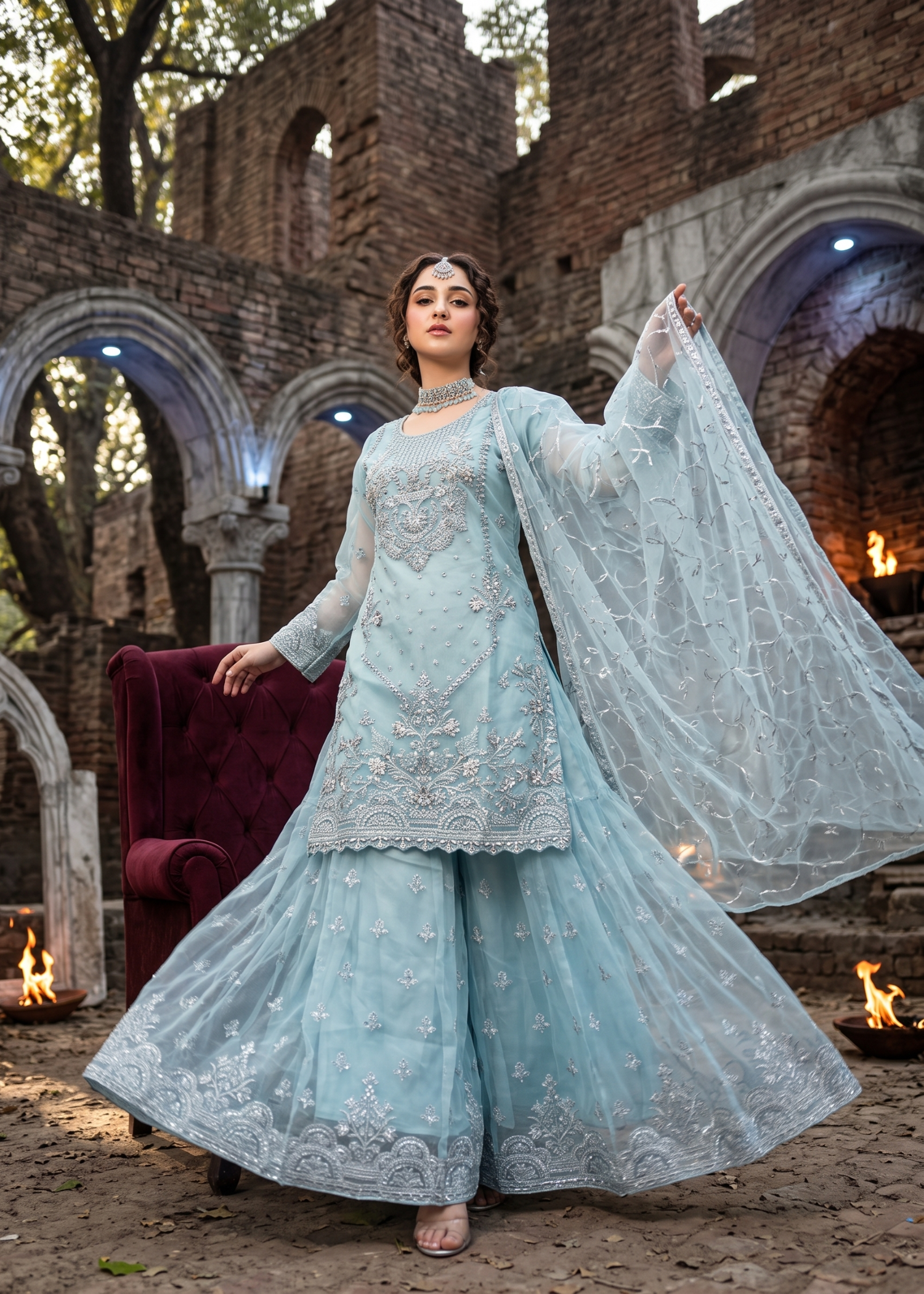 organza Sharara in Ice blue