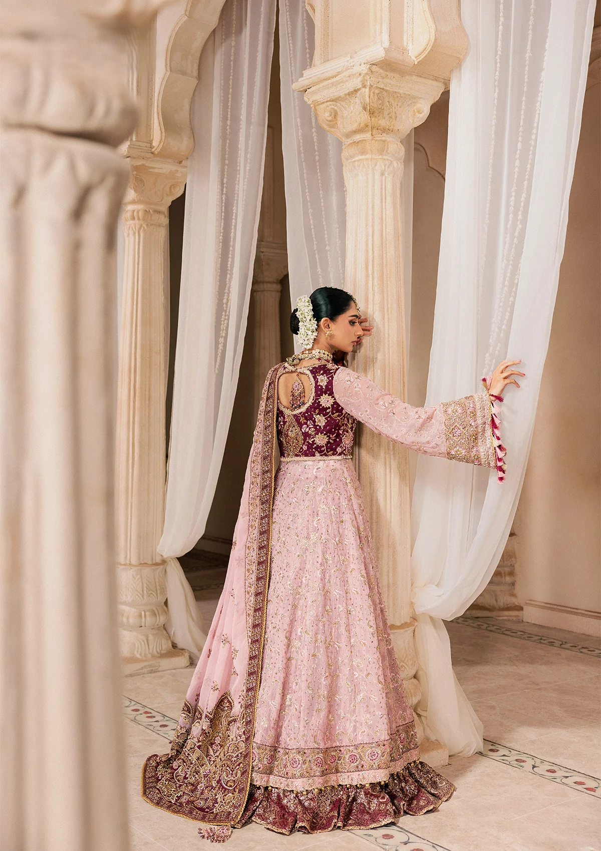 organza Sharara in Pink, maroon