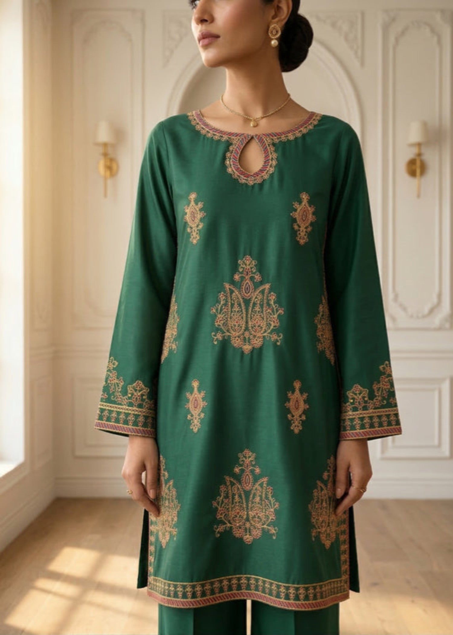 cotton dobby Kurta Set in Apple green