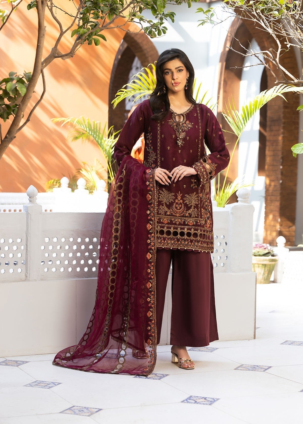 organza Kurta Set in Maroon