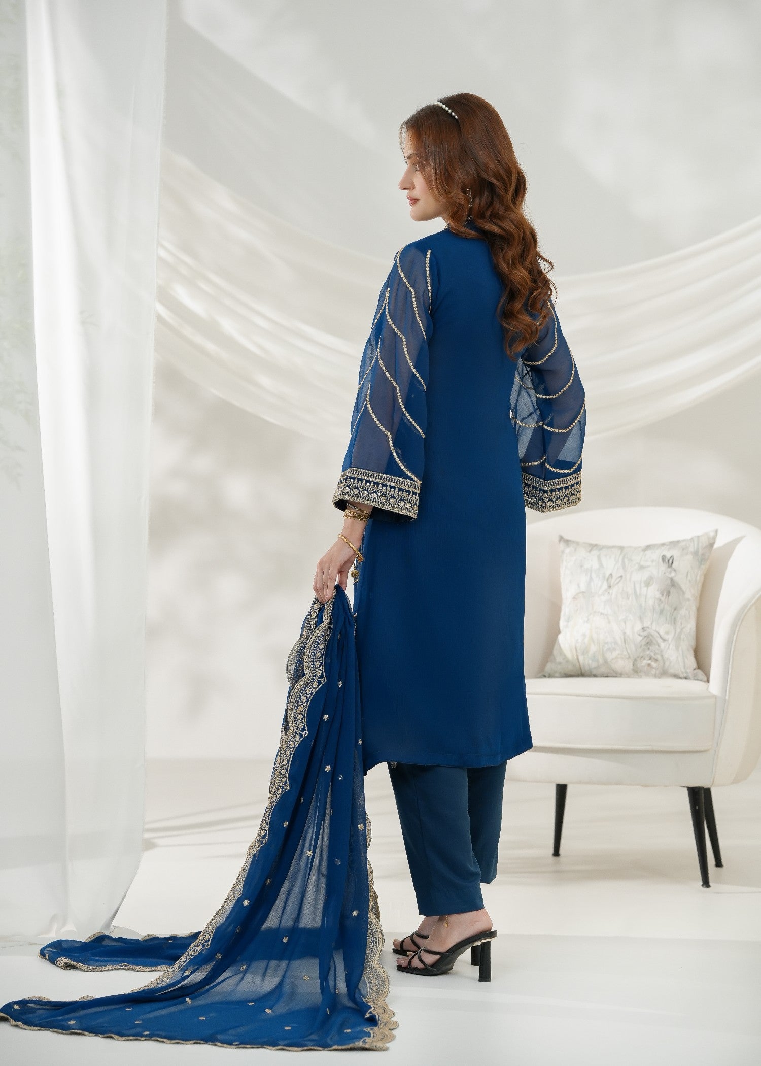 chiffon Kurta Set in Yale blue