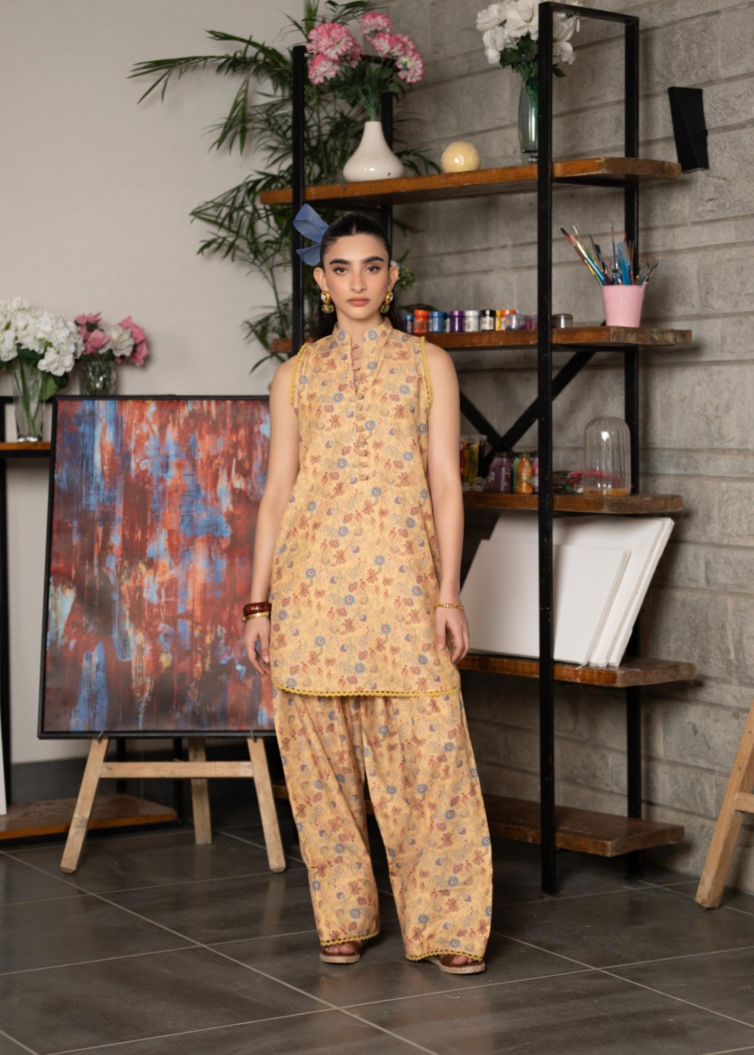 swiss lawn Co Ord Sets in Mustard