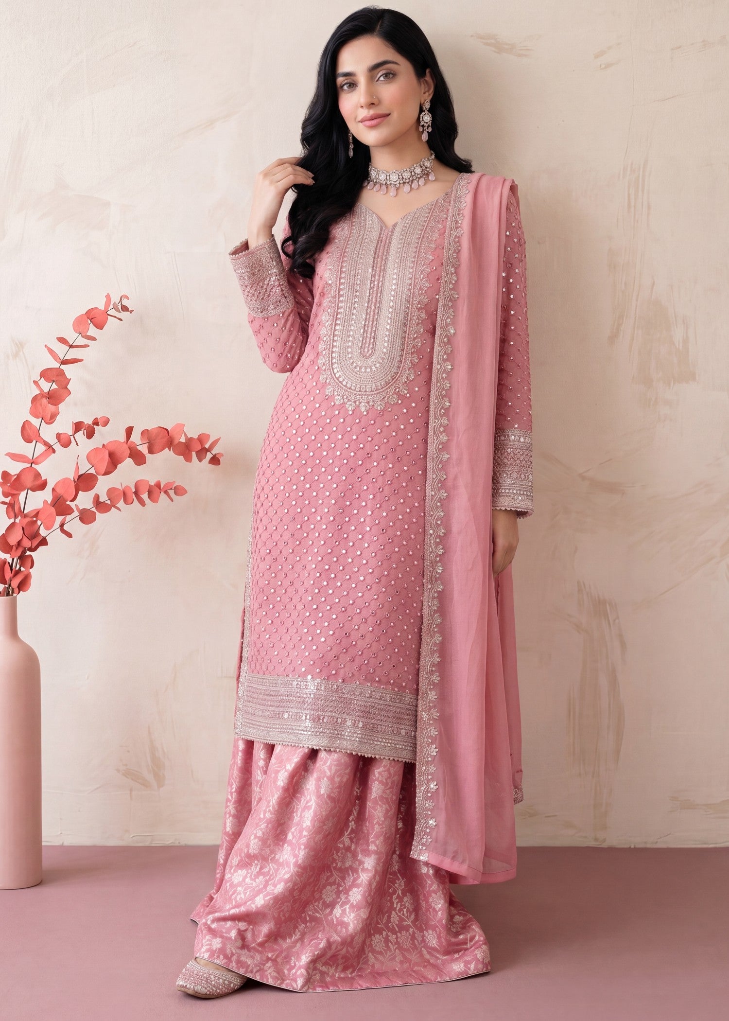 chiffon Sharara in Rose pink
