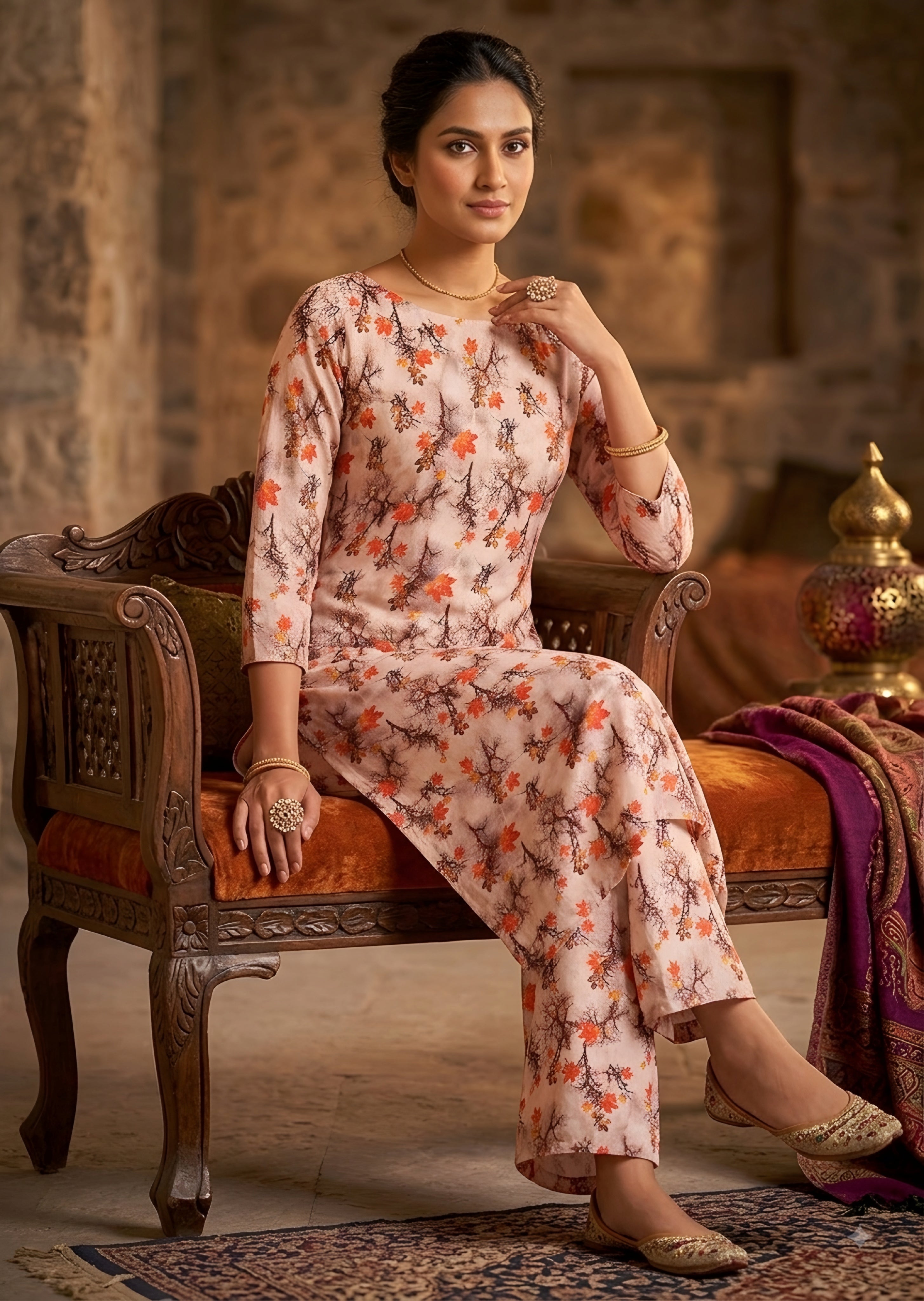 twill cotton Unstitched in Peach pink