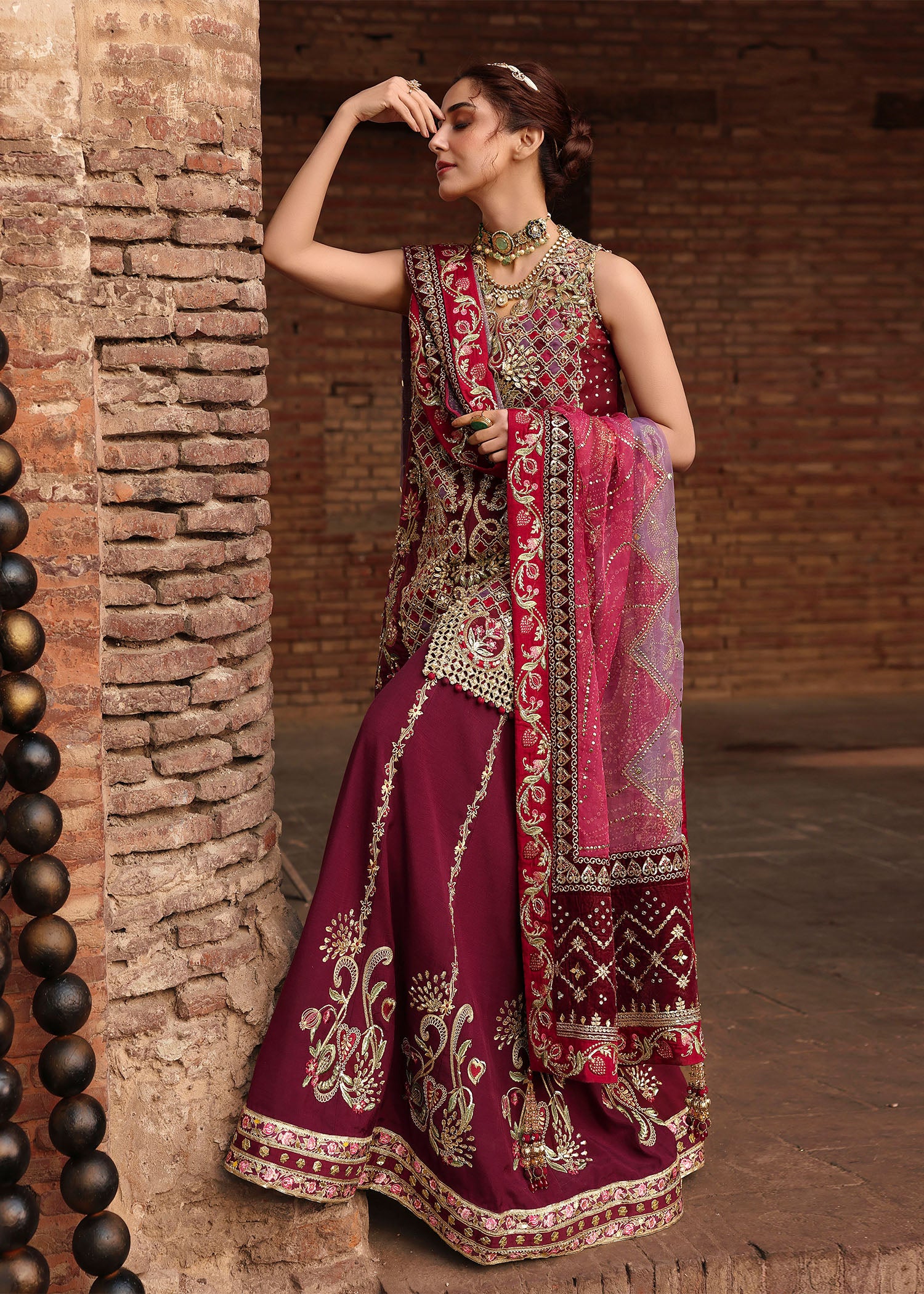 organza Unstitched in Wine