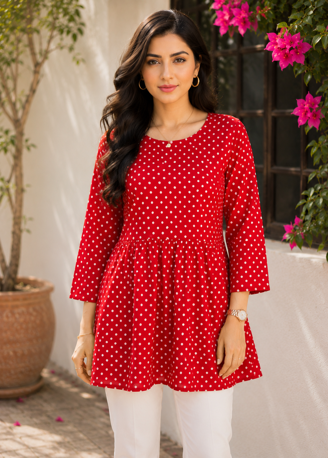 chiffon polyester Tunic in Red