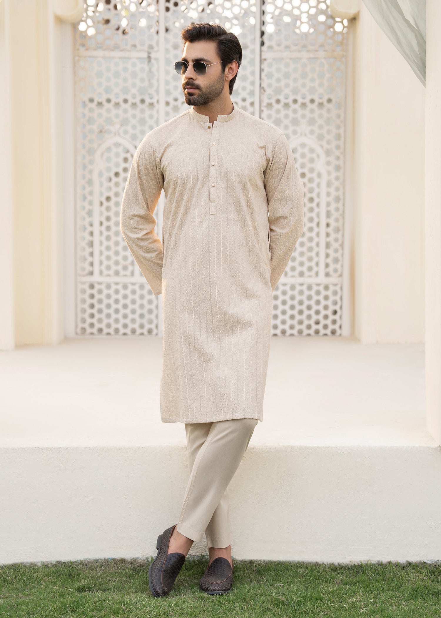 cotton Kurta Set in Beige by Buraq