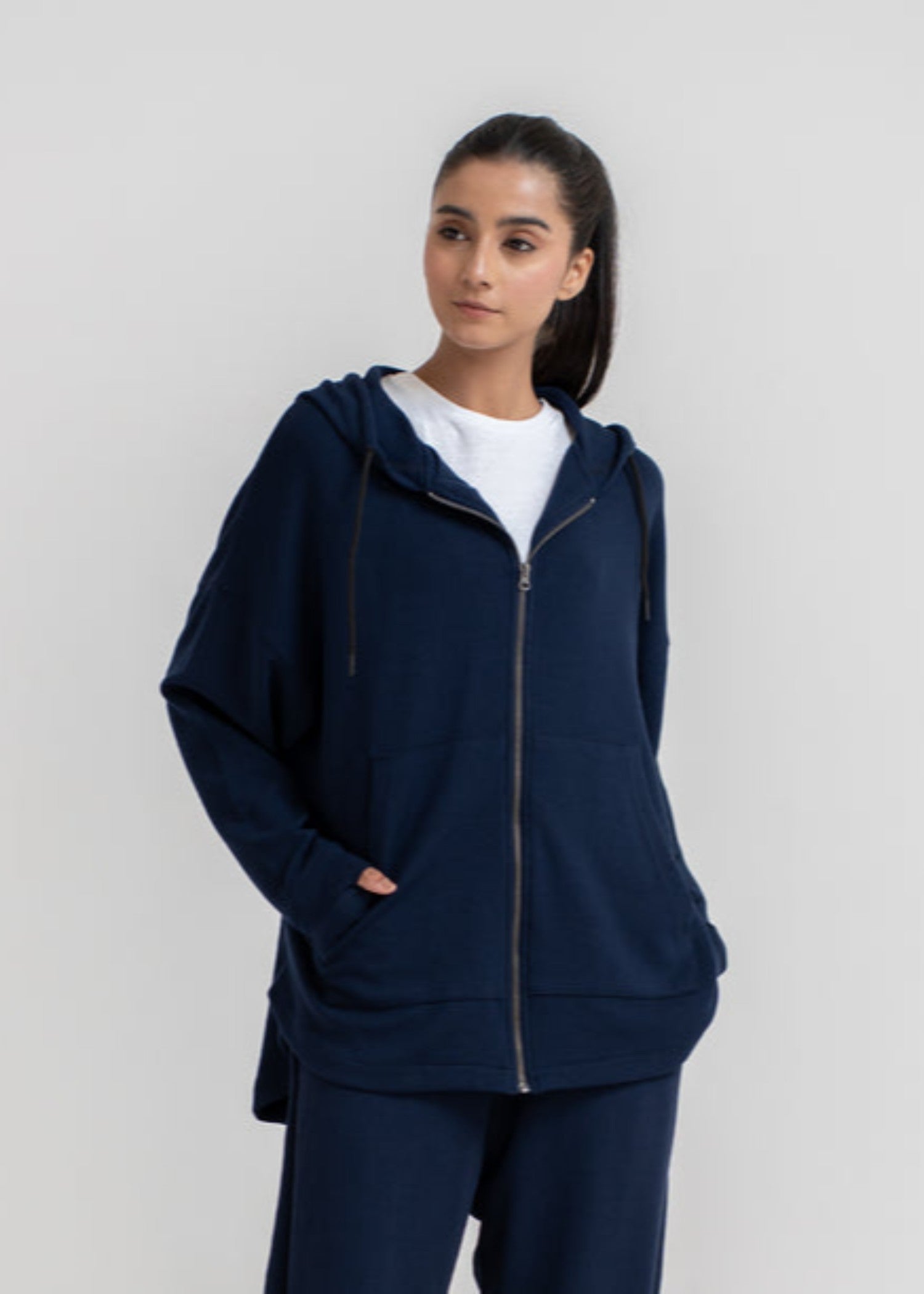 polyester-spandex Hoodie in Navy blue