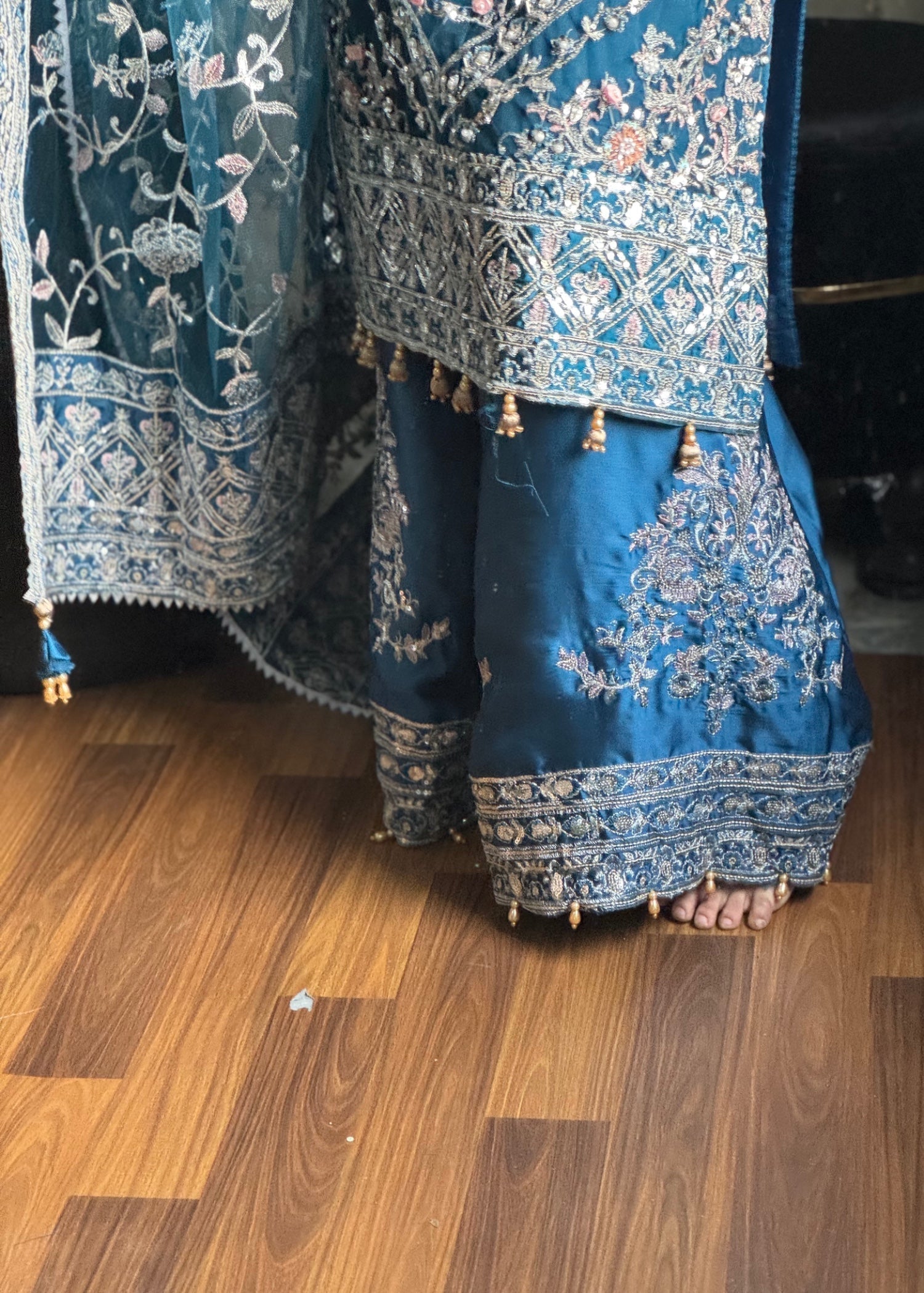 net Kurta Set in Teal