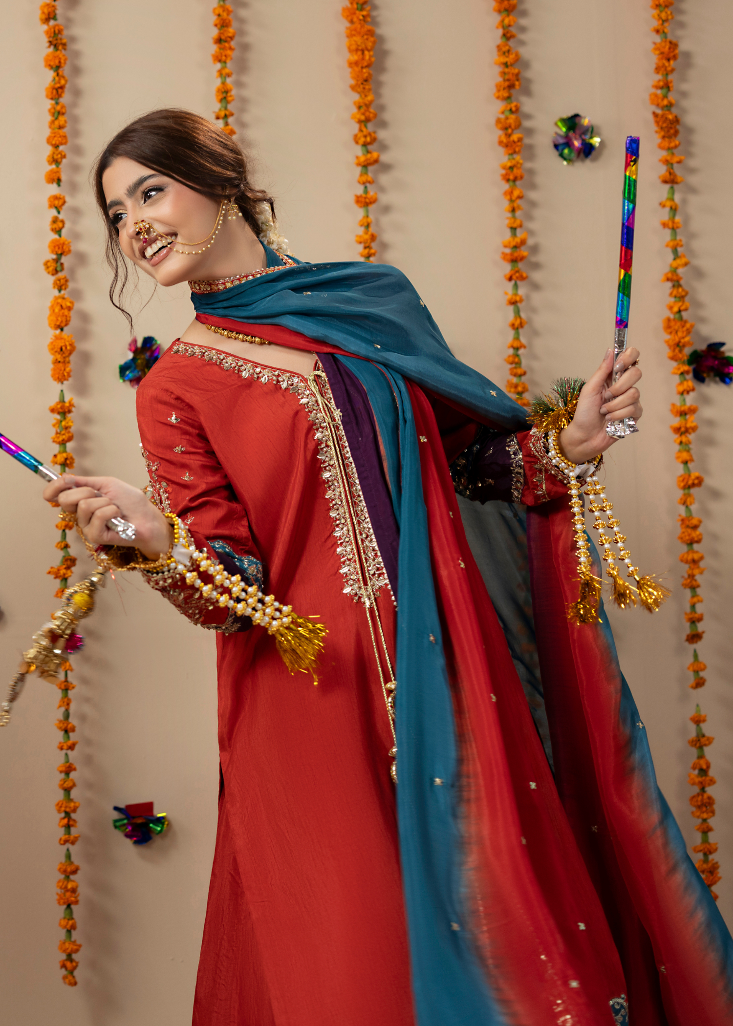 raw silk Kurta Set in Rust orange
