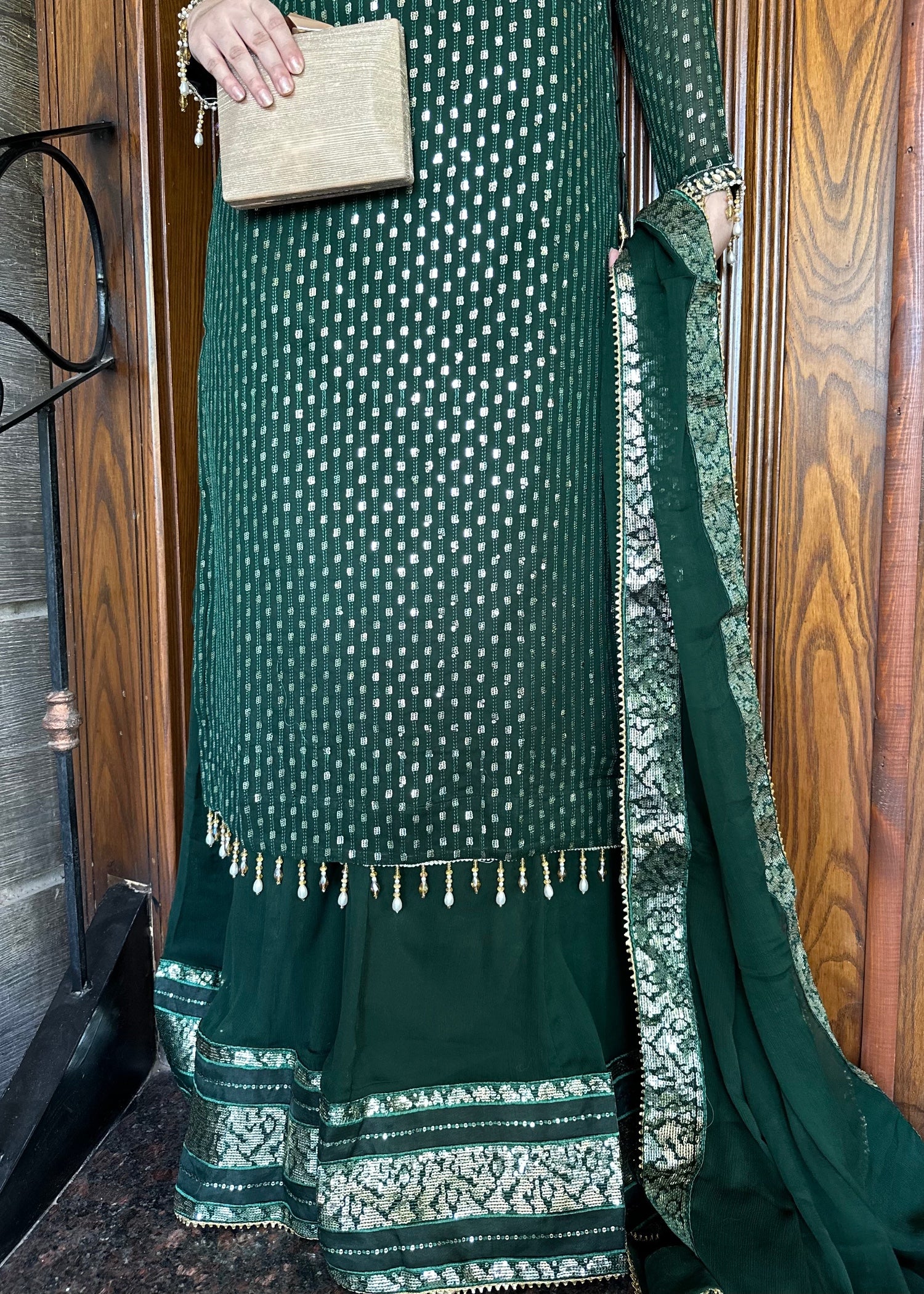 chiffon Sharara in Dark green