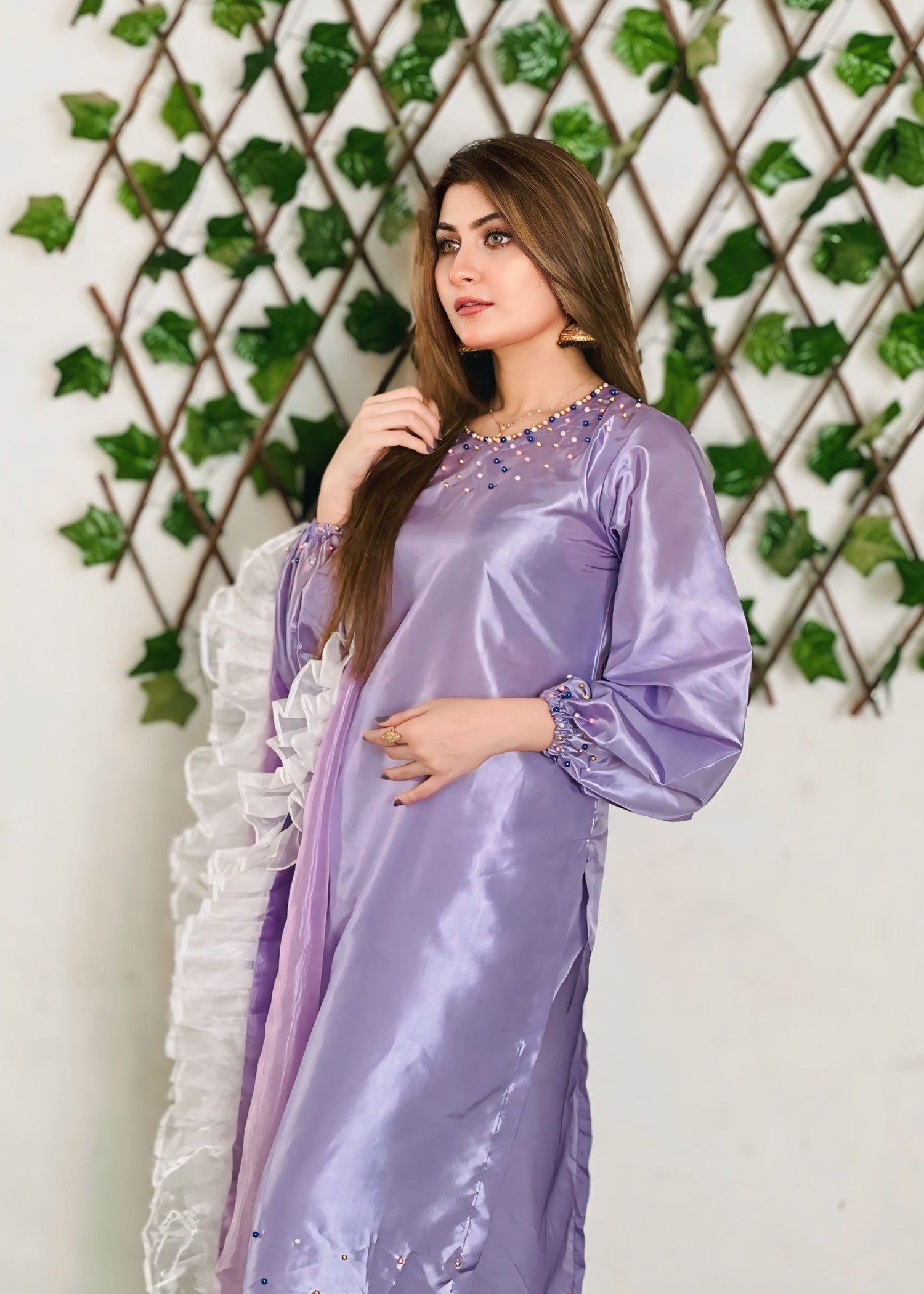 kattan silk Kurta Set in Lavender