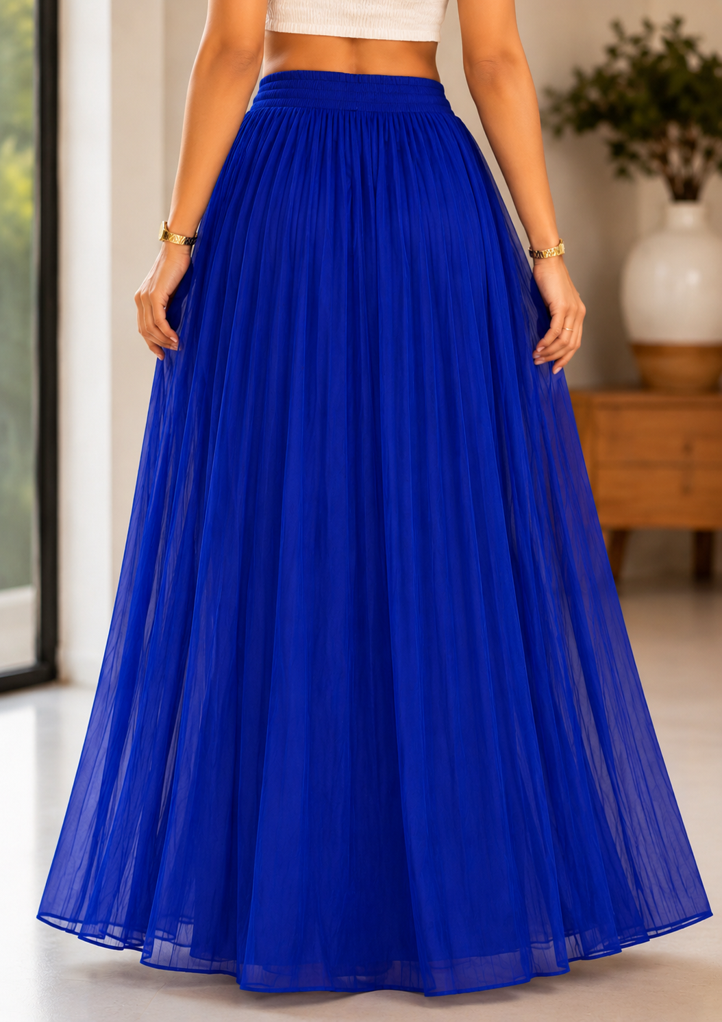 crinkle chiffon Skirt in Royal blue