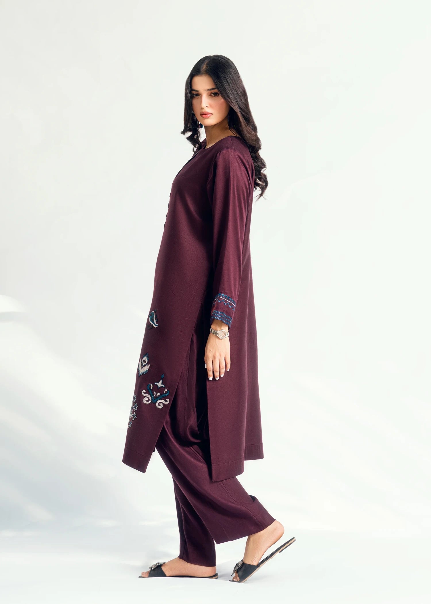 twill viscose Kurta Set in Burgundy