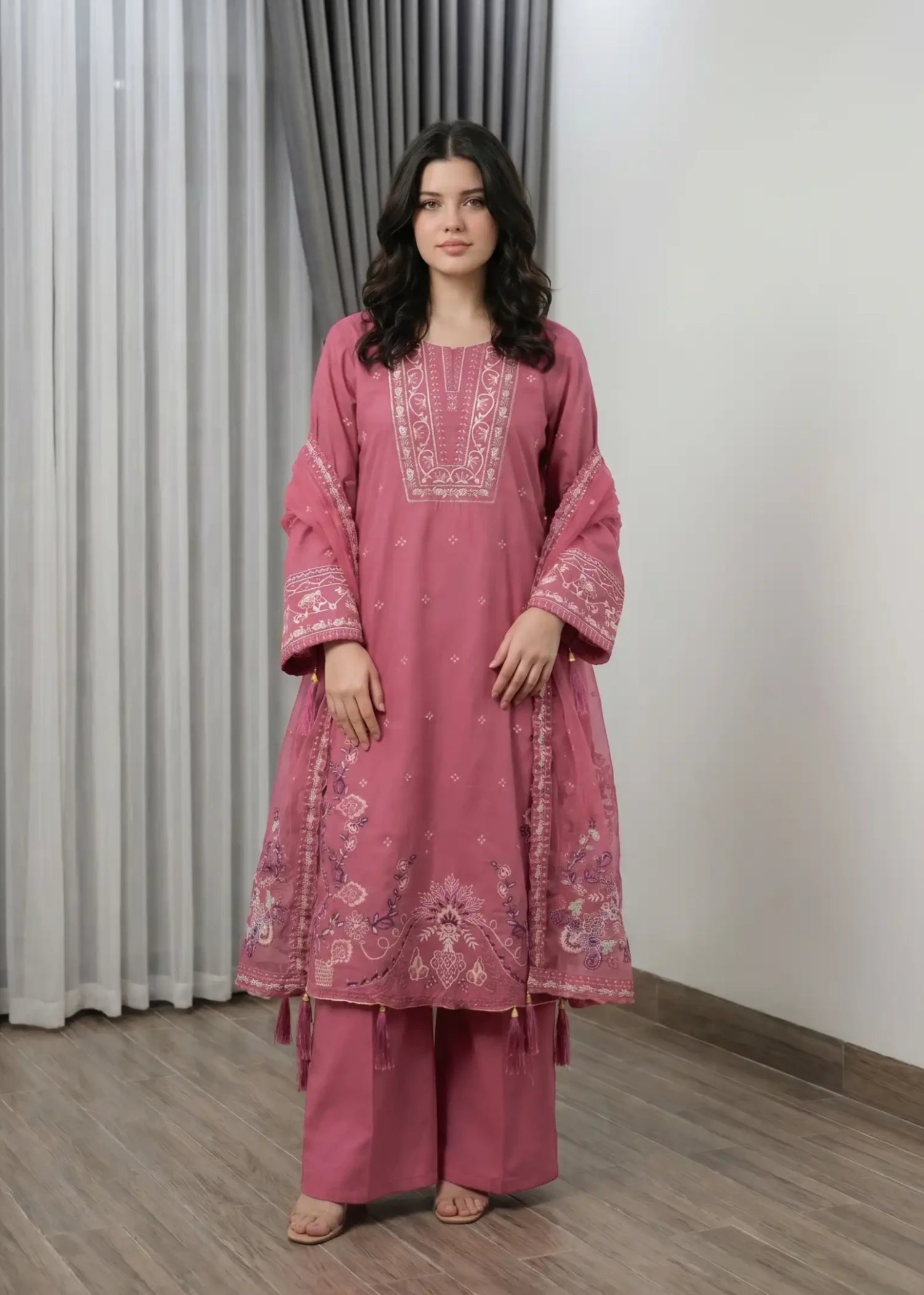 cotton Kurta Set in Strawberry pink