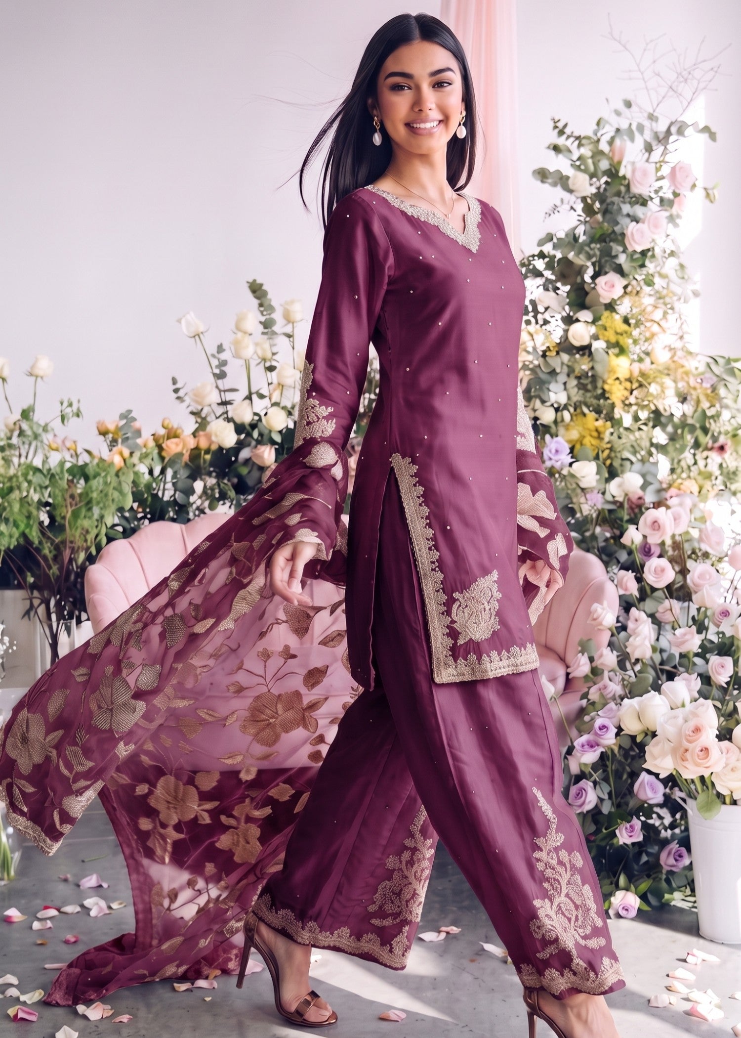 charmuse/shamooz Sharara in Maroon