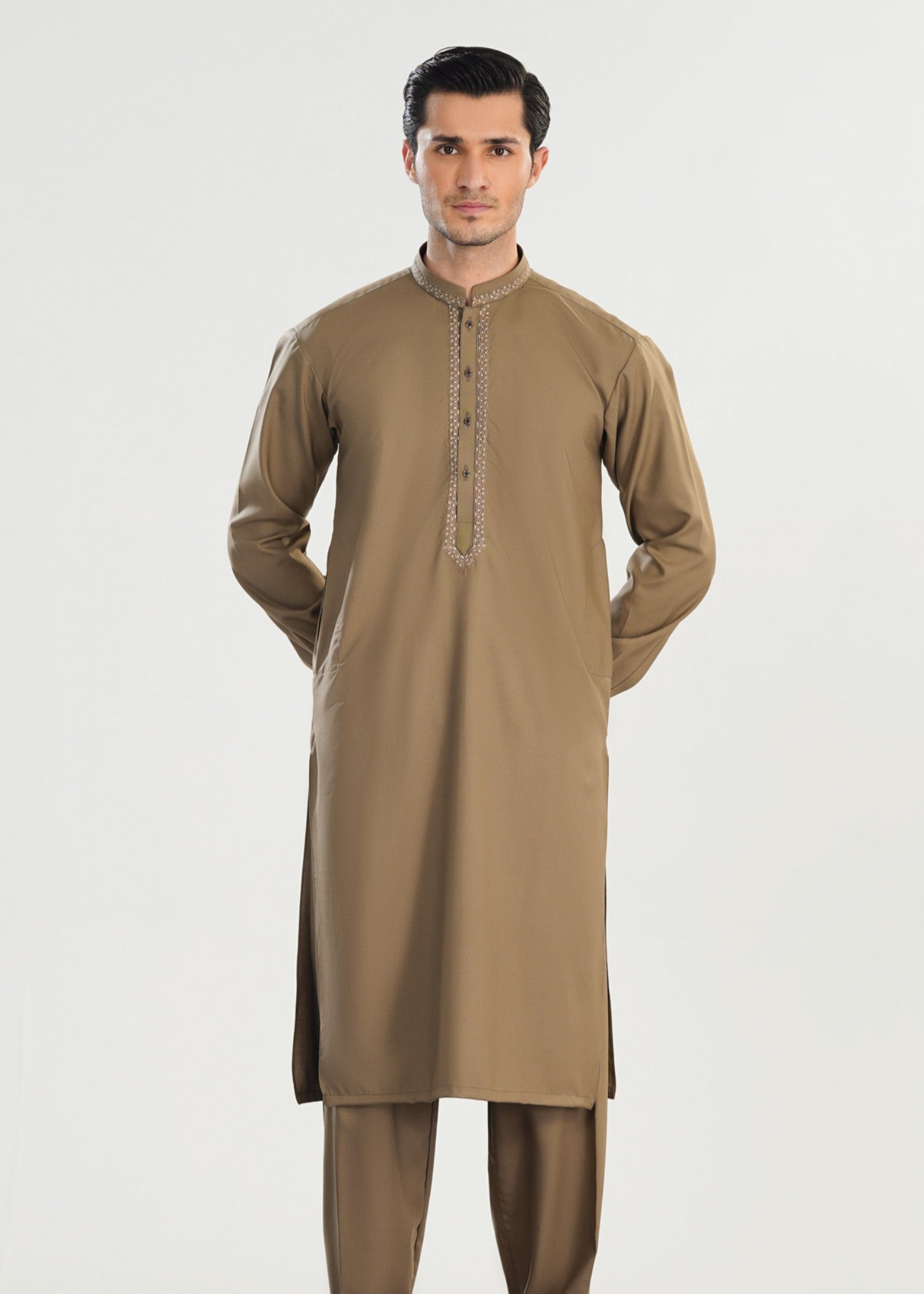 wash & wear Shalwar Kameez in Sand brown