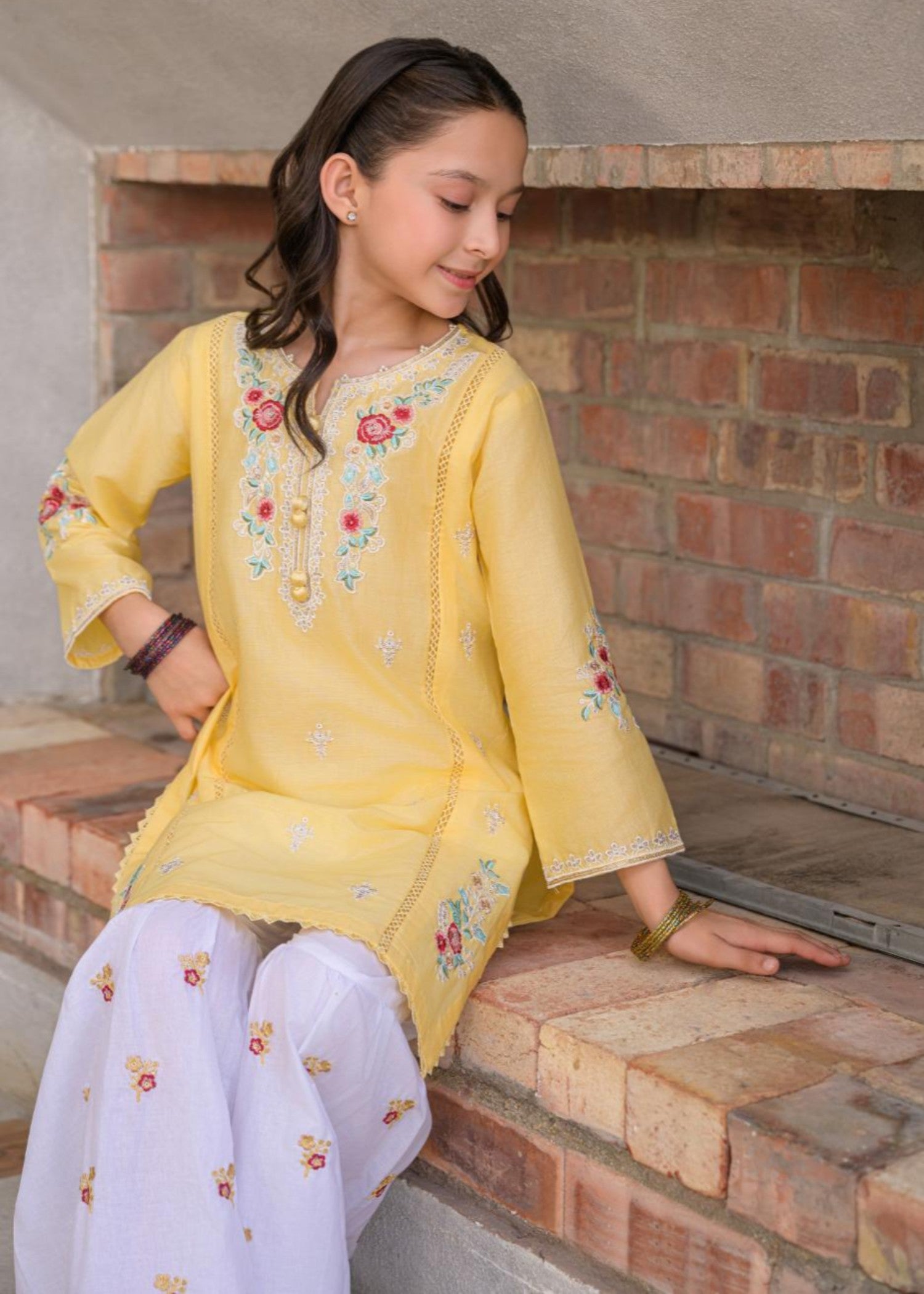 lawn Gharara in Lemon