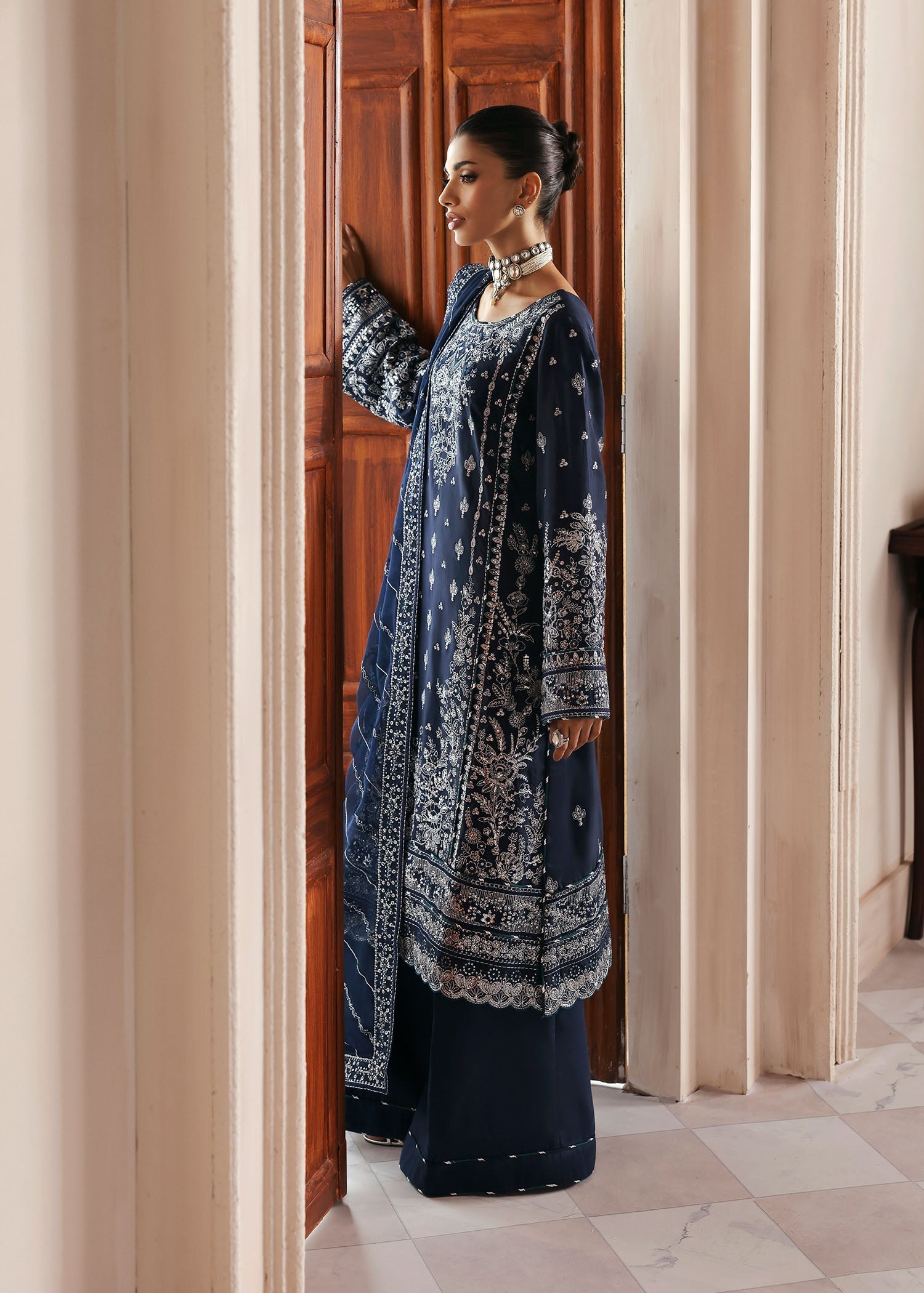 raw silk Unstitched in Slate blue