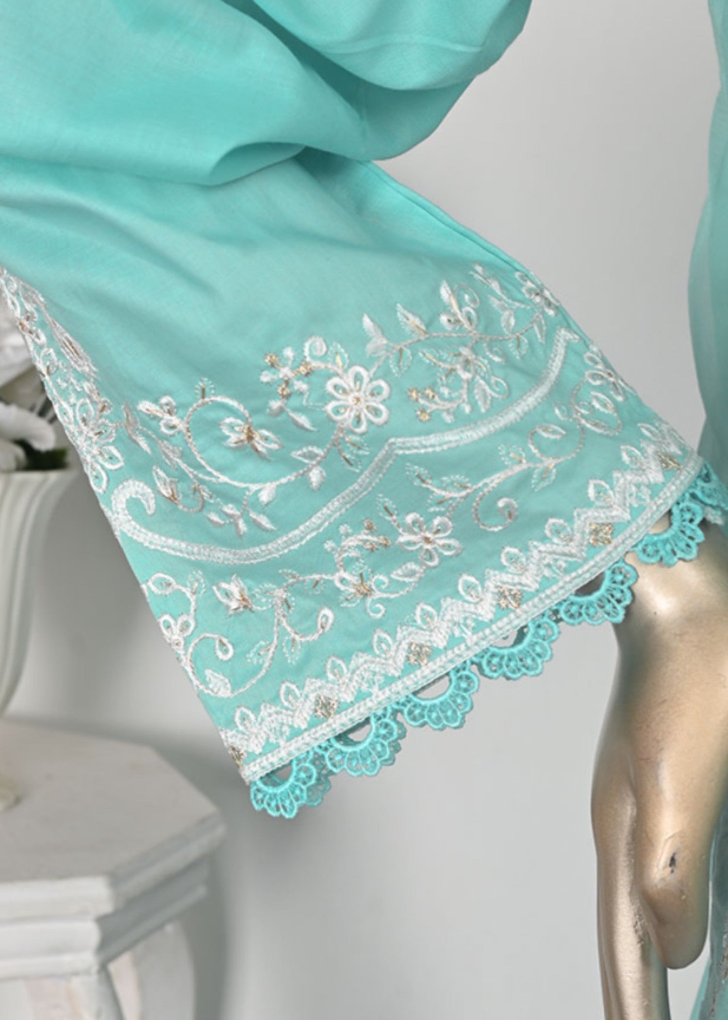cotton Kurta Set in Aquamarine
