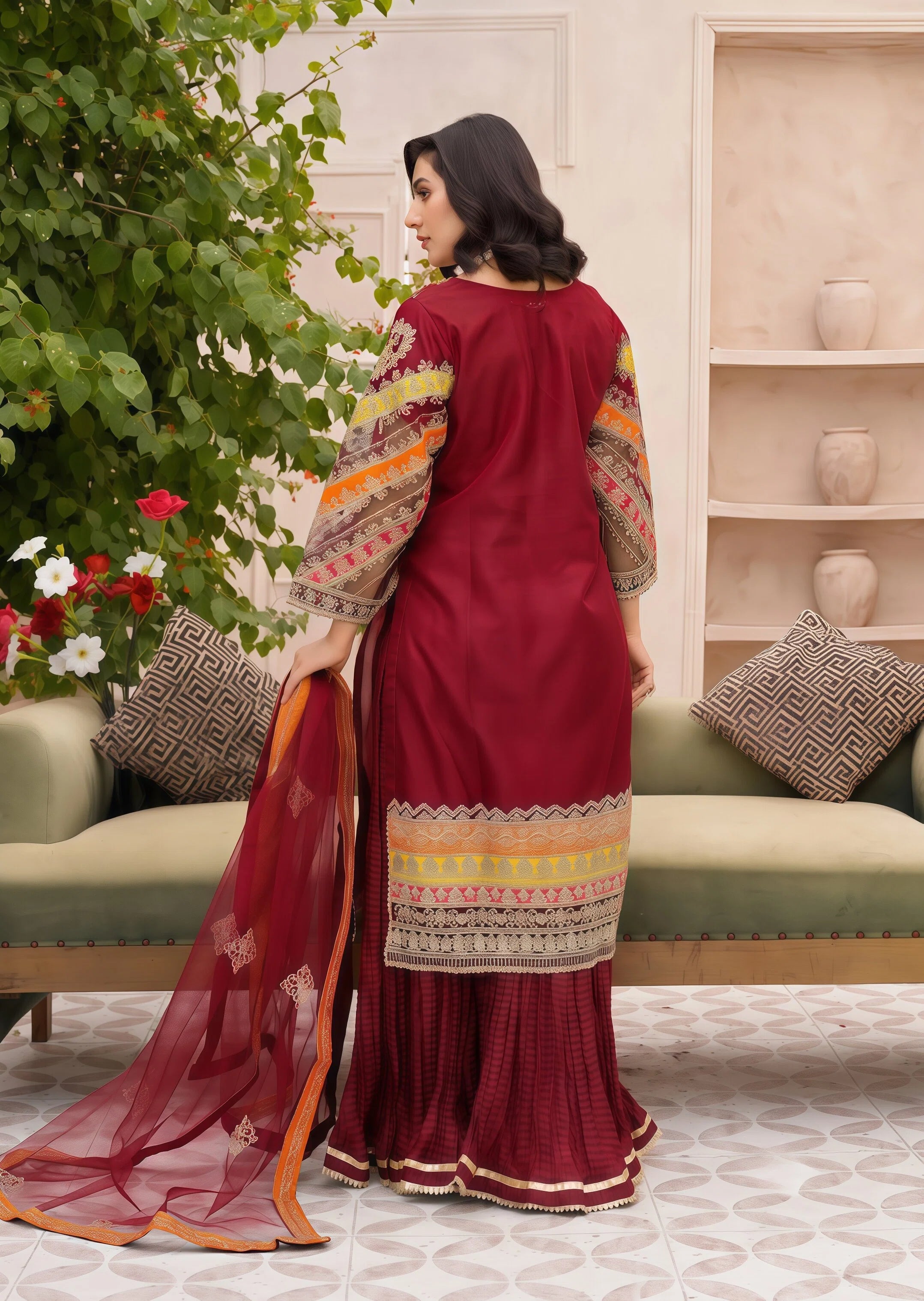 net Sharara in Maroon