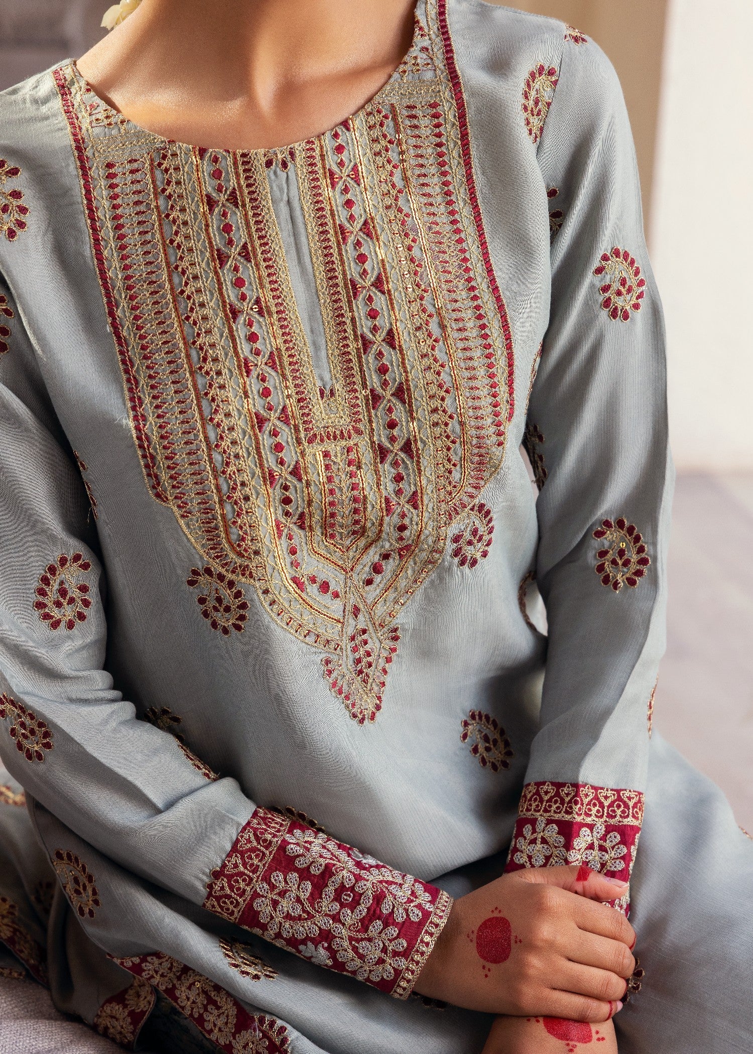 raw silk Gharara in Grey