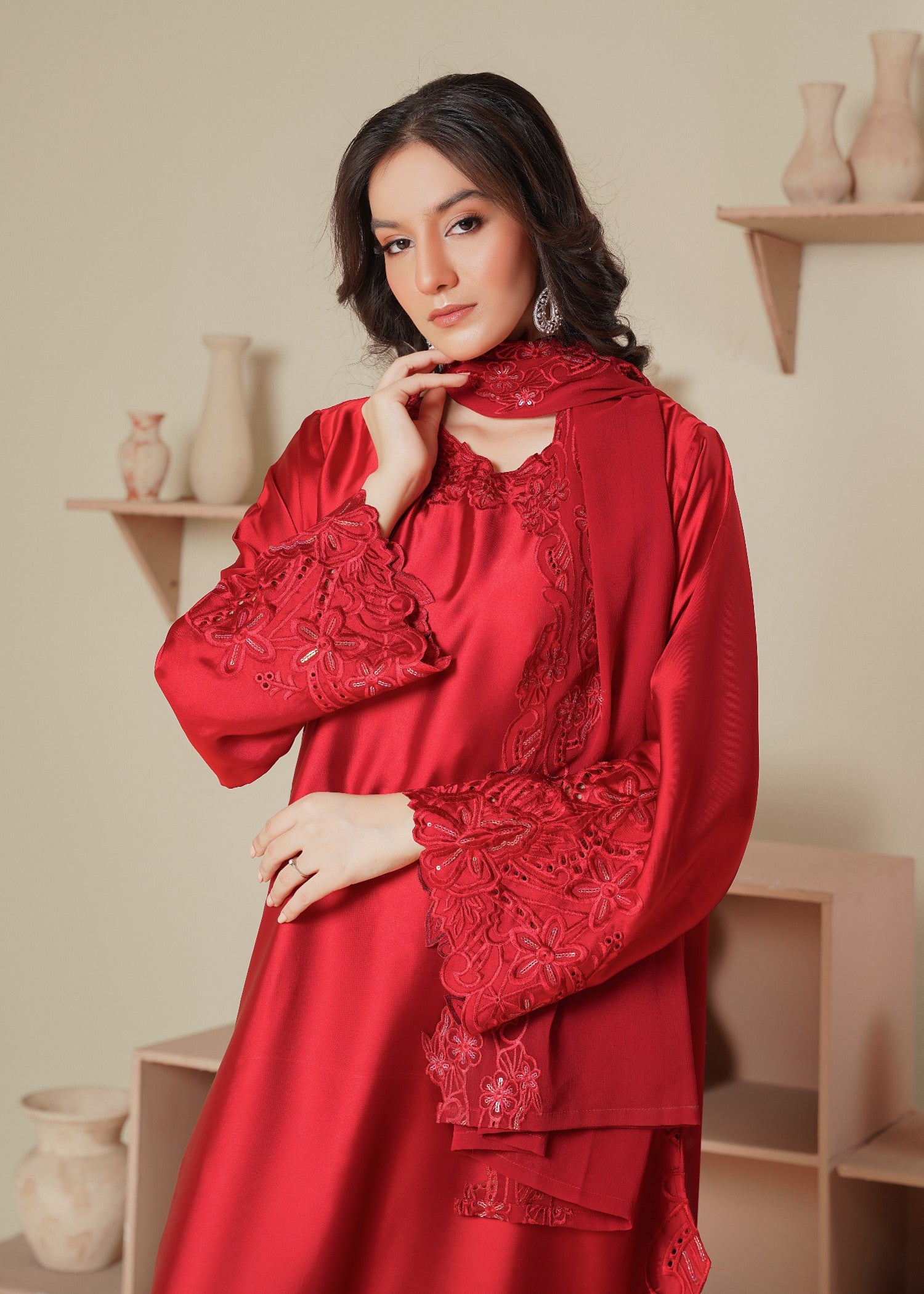 silk Kurta Set in Red