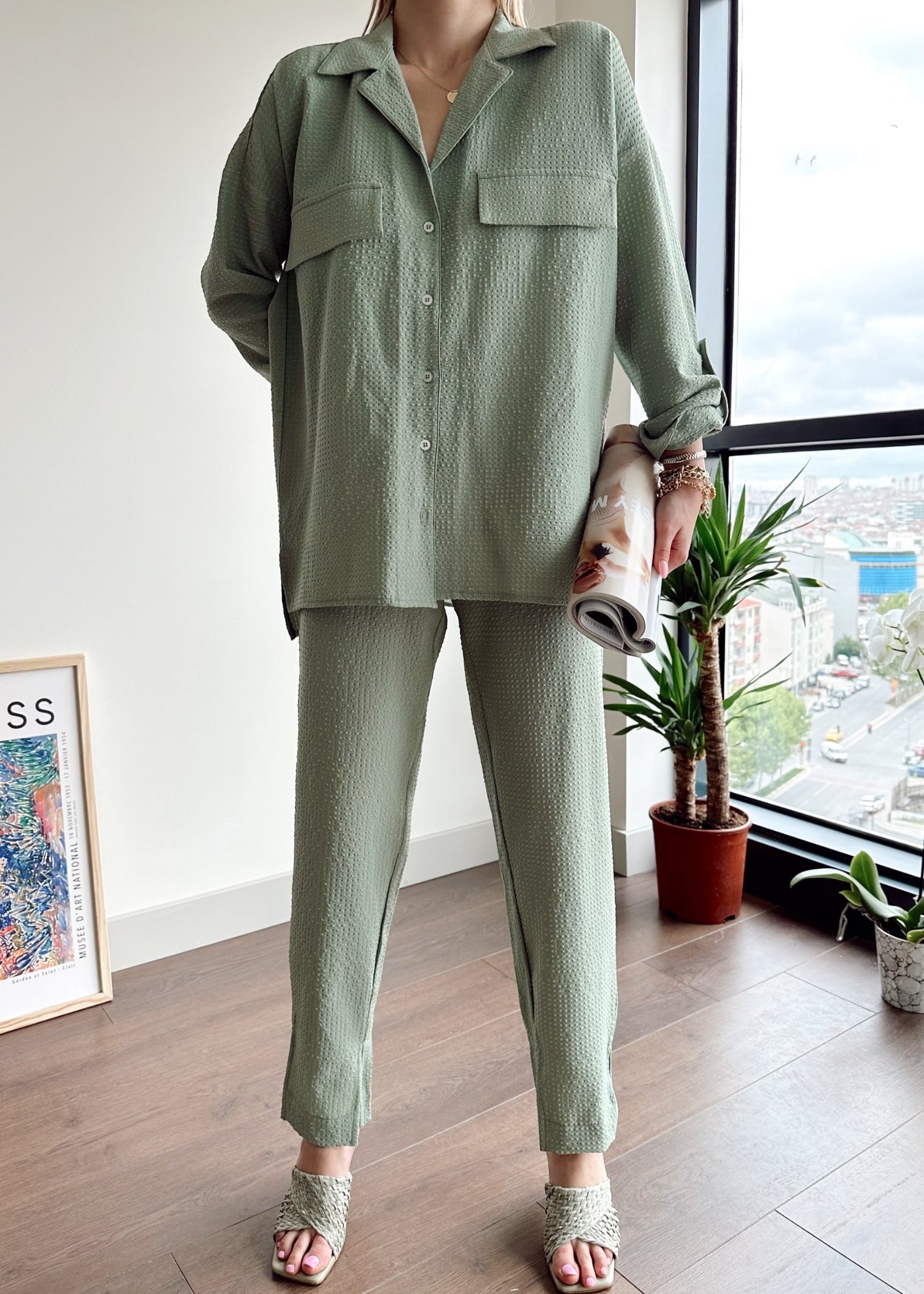 blended linen Co Ord Sets in Mint green