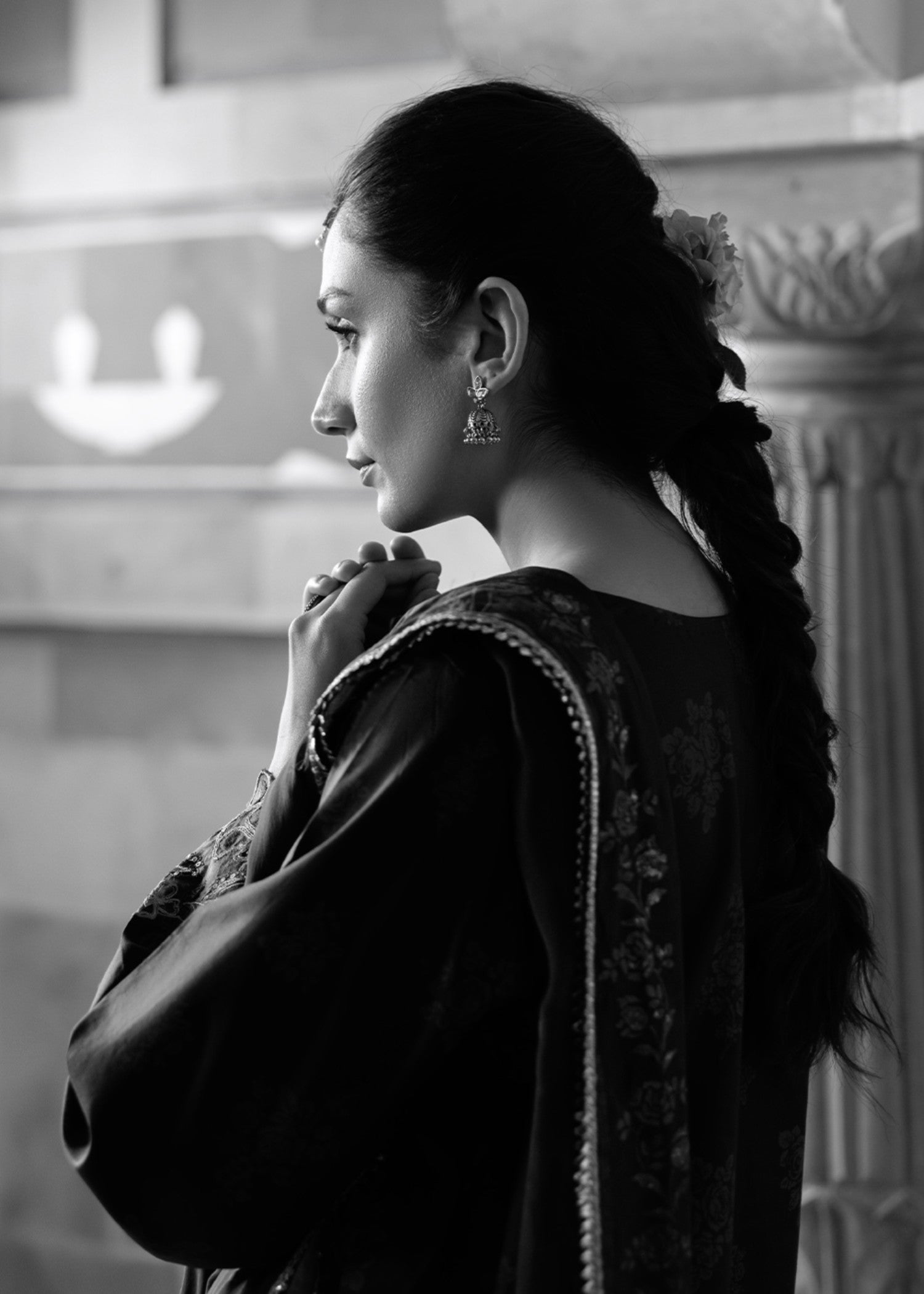 lawn cotton Angrakha in Black