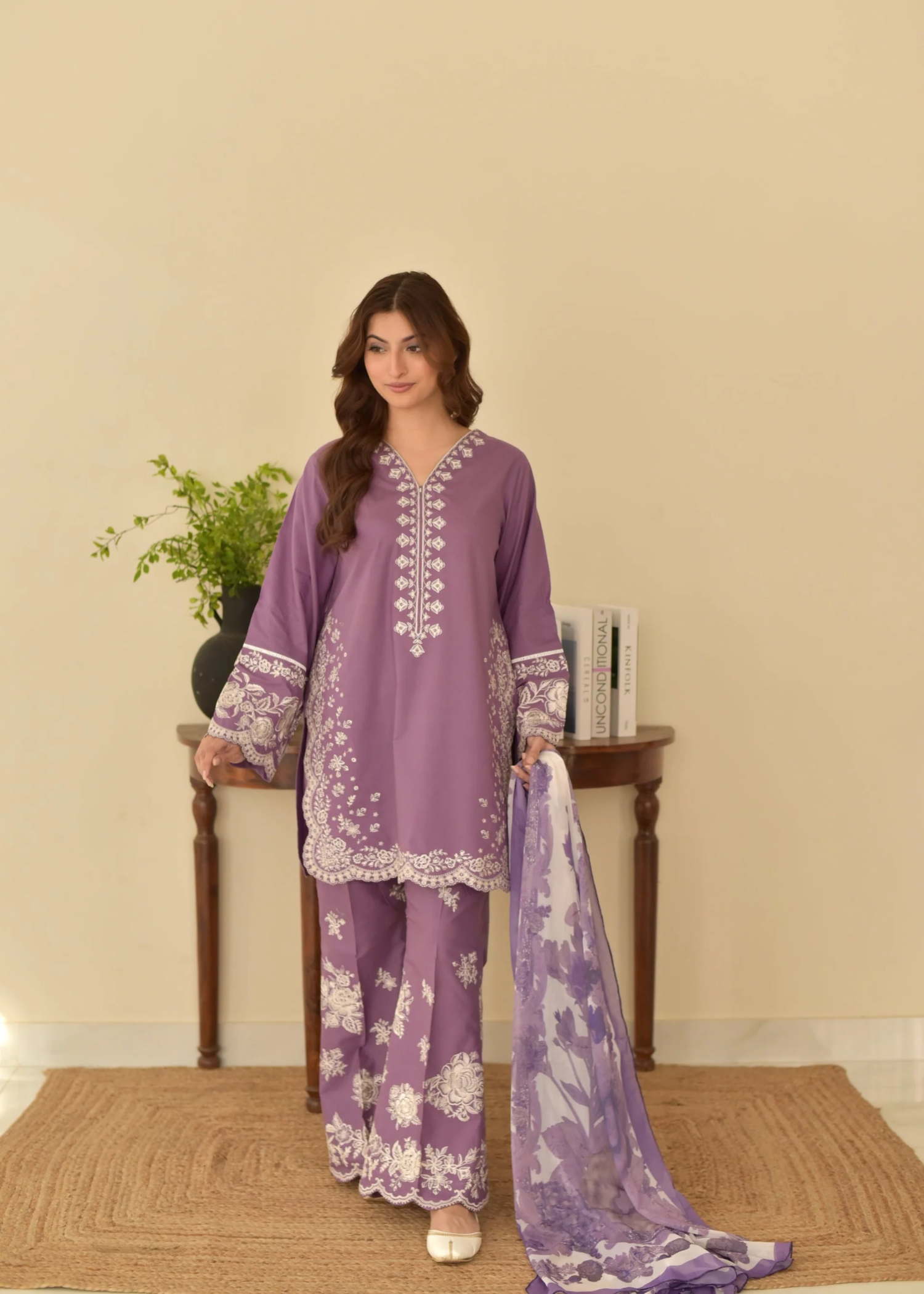 cotton Kurta Set in Lavender grey
