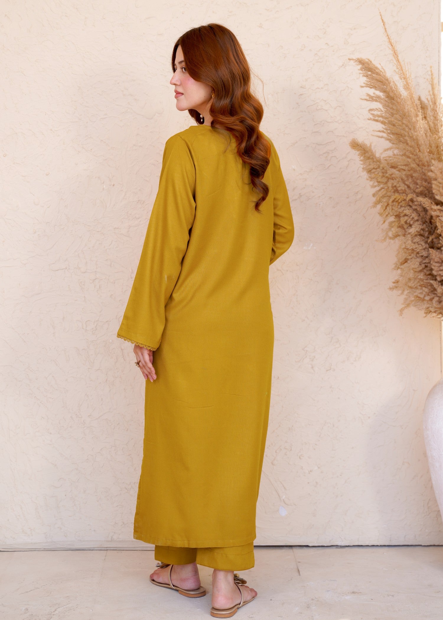 dhanak Kurta Set in Mustard