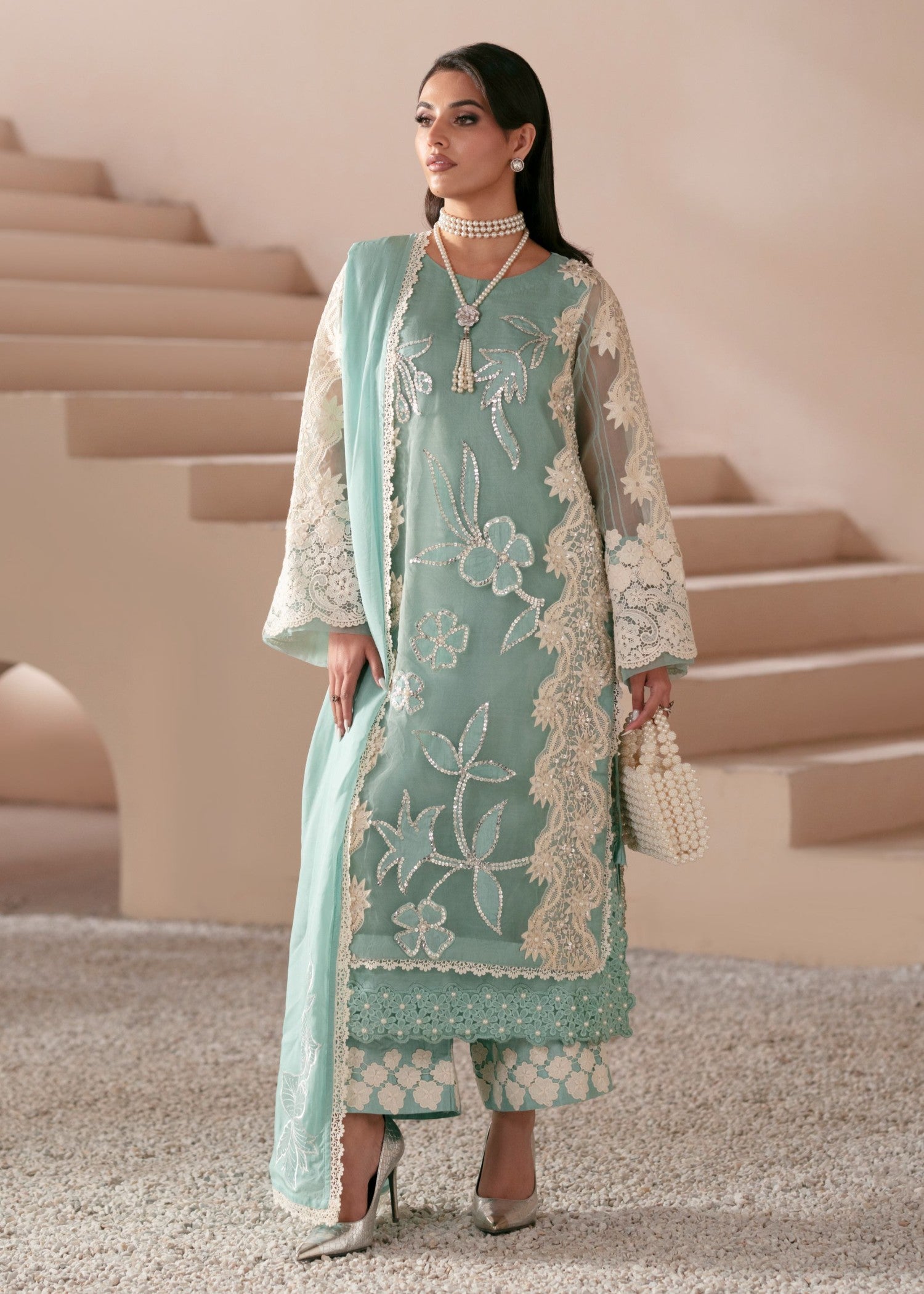 organza Kurta Set in Turquoise