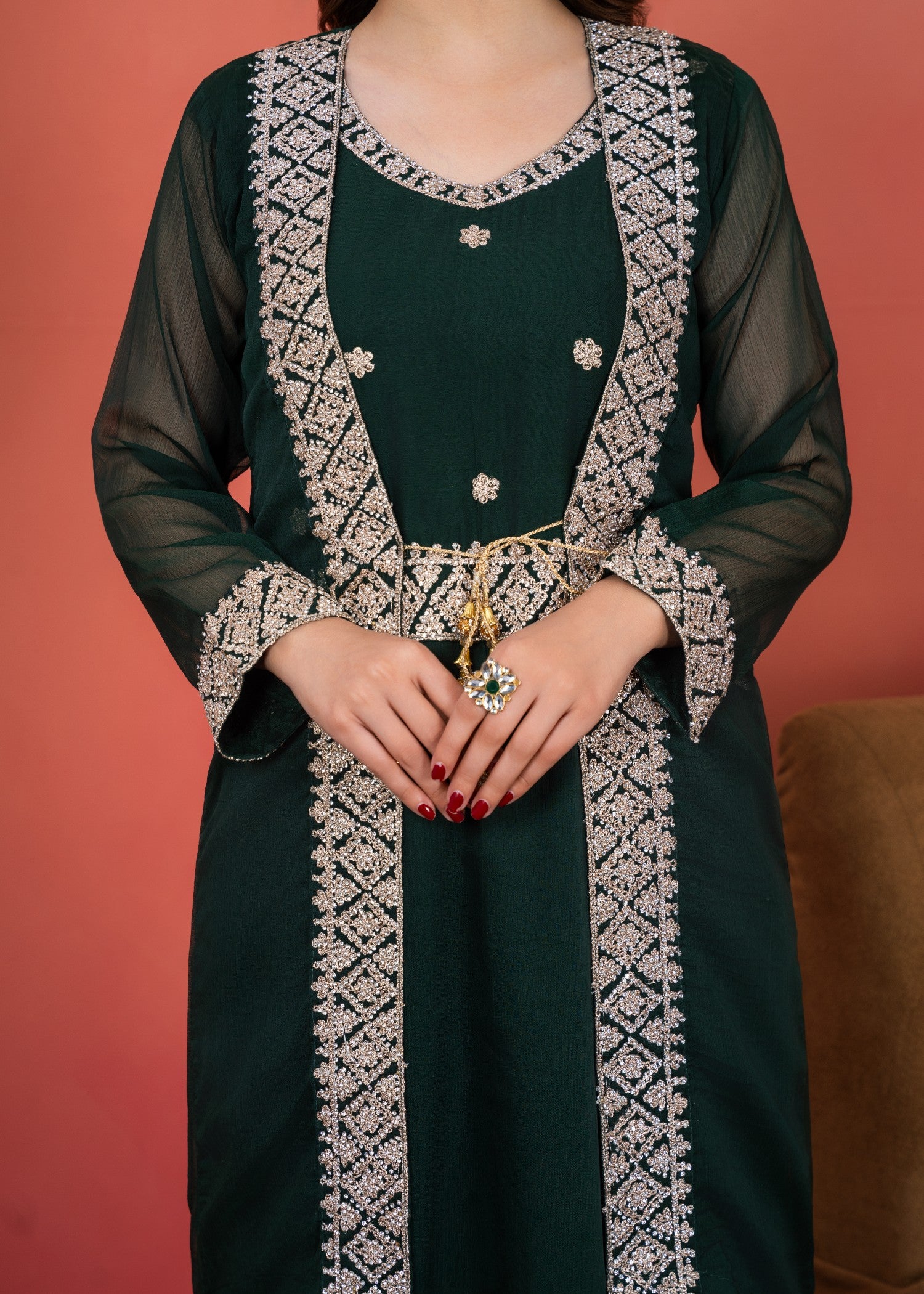 chiffon Gown in Bottle green