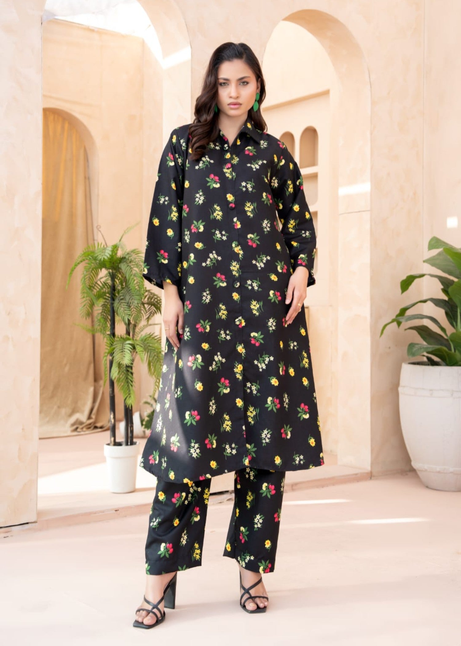 twill cotton Pishwas in Black