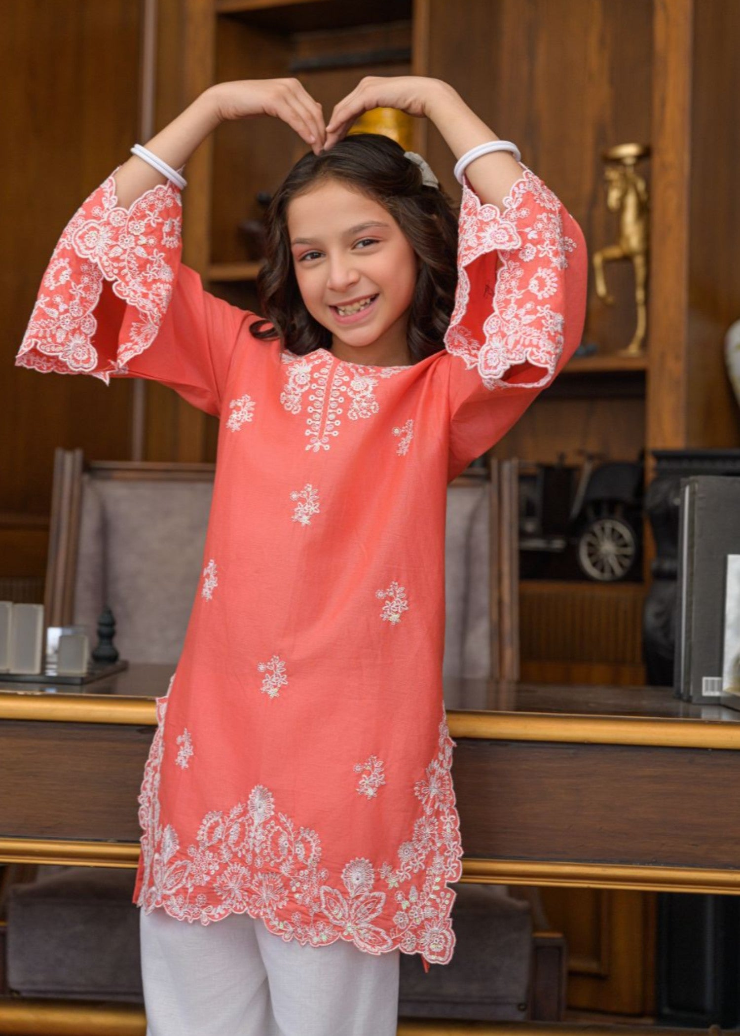 lawn Kurta Set in Salmon pink