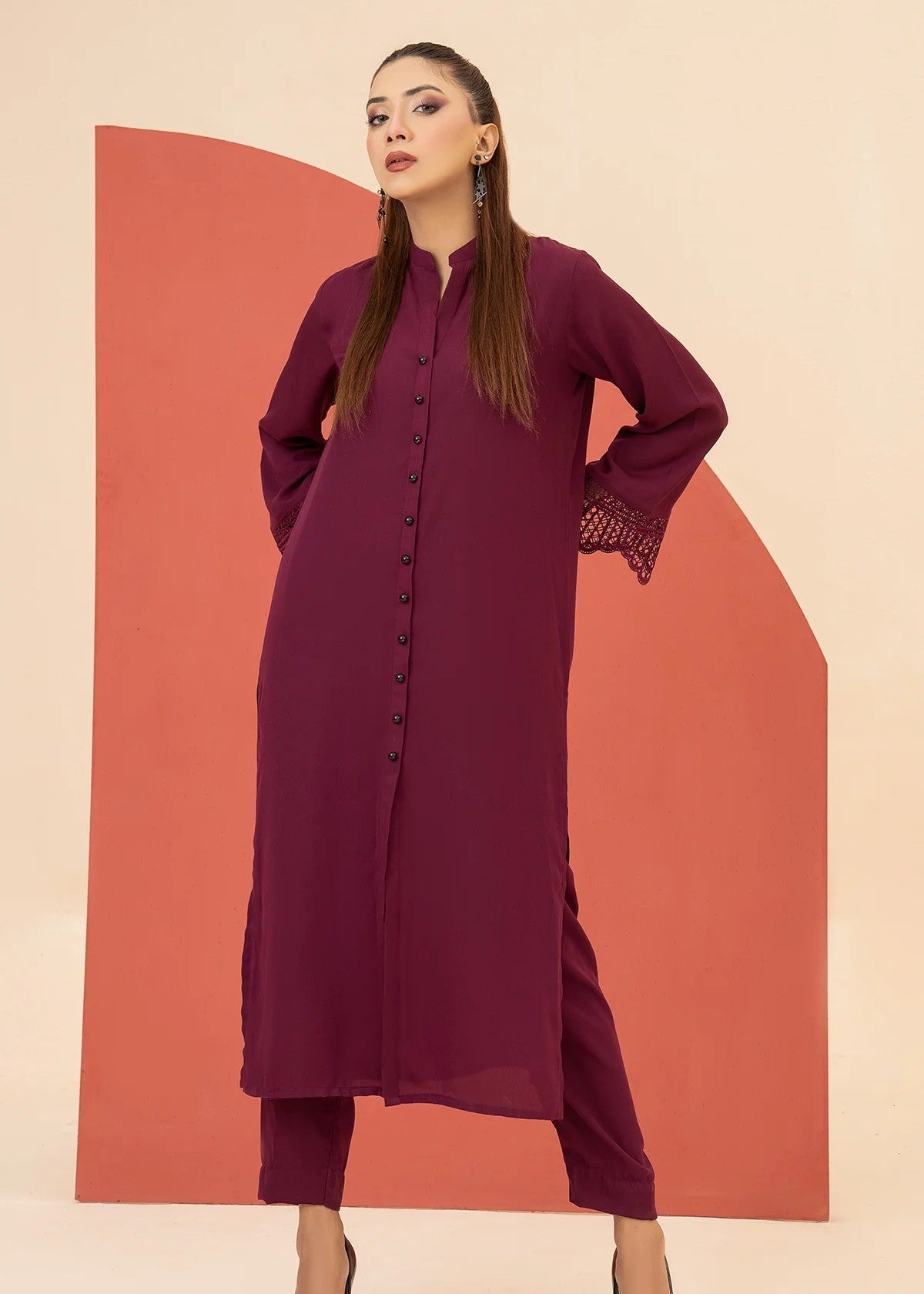 georgette Co ord Sets in Plum