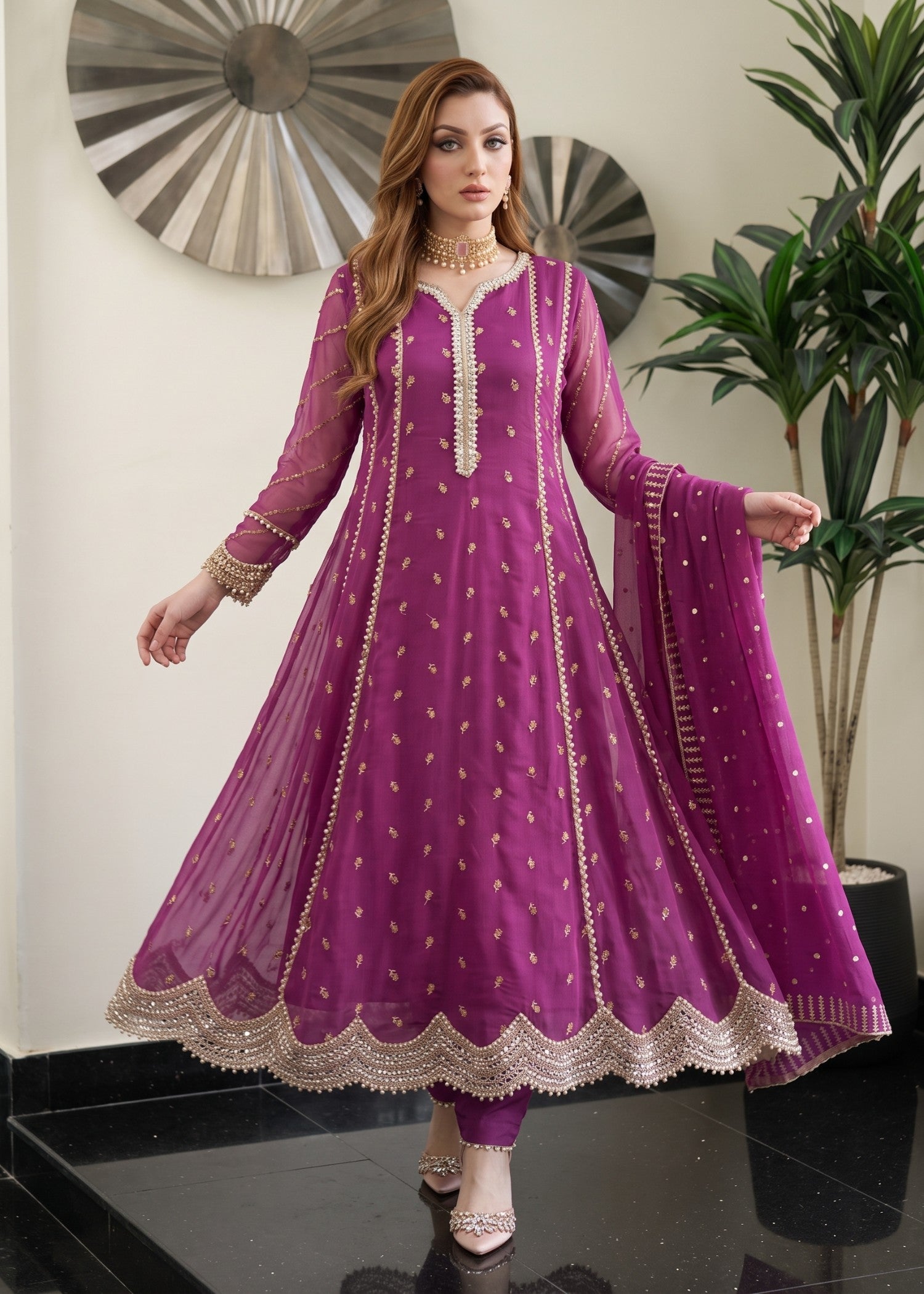 chiffon Pishwas in Mauve