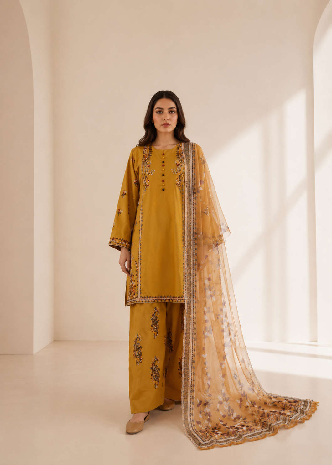 cotton Kurta Set in Amber, bright orange, goldfish orange
