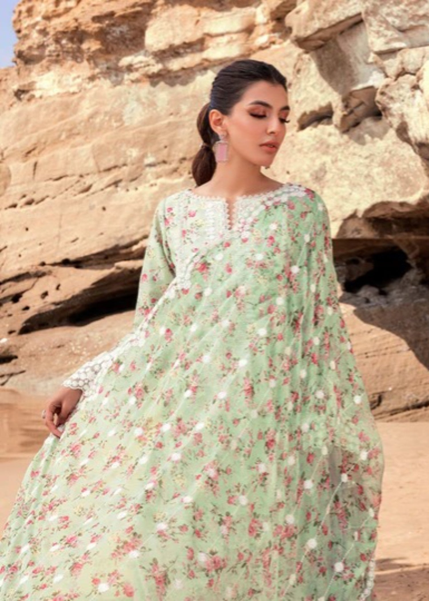 chikankari cotton Kurta Set in Mint green