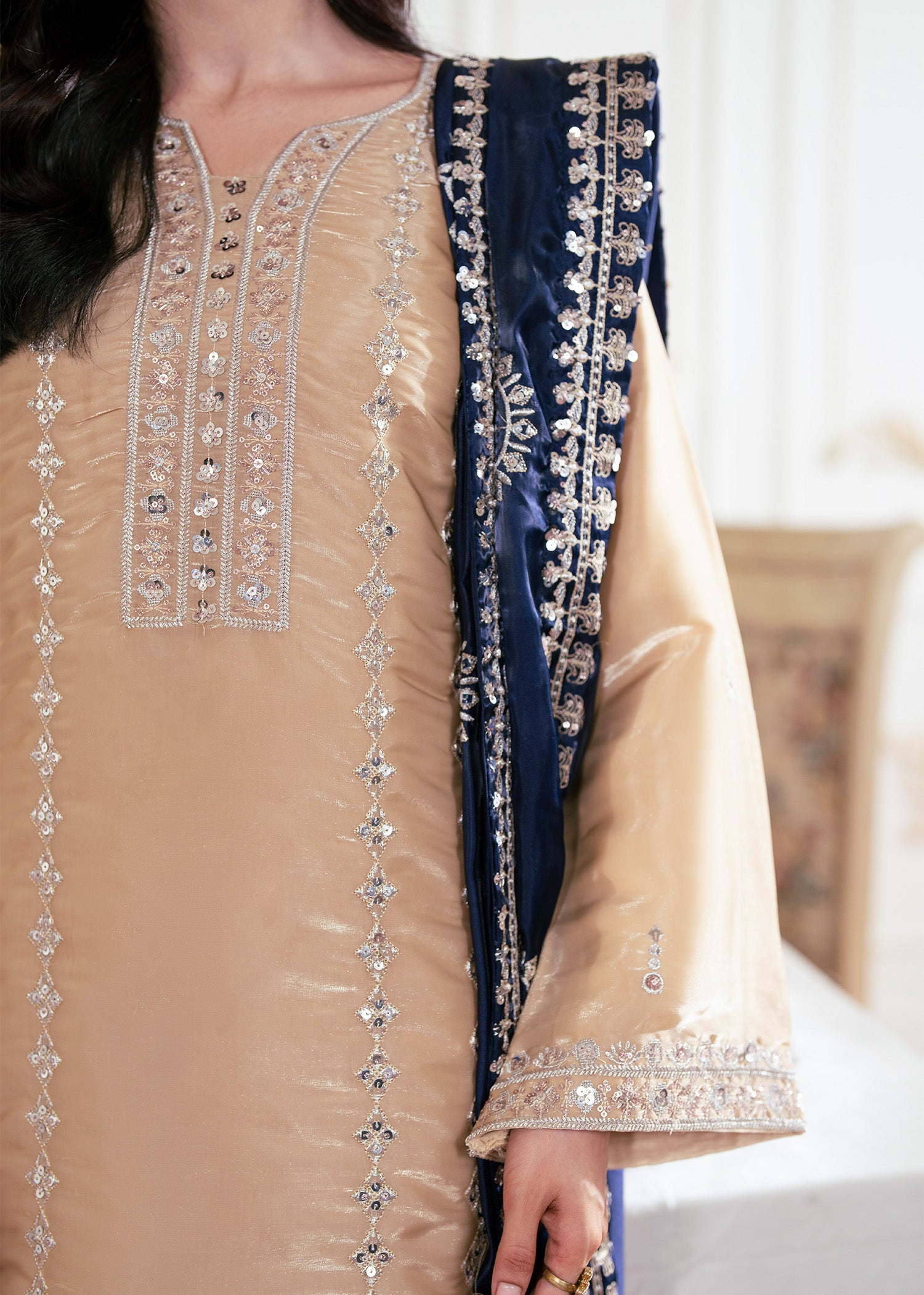 silk Kurta Set in Champagne