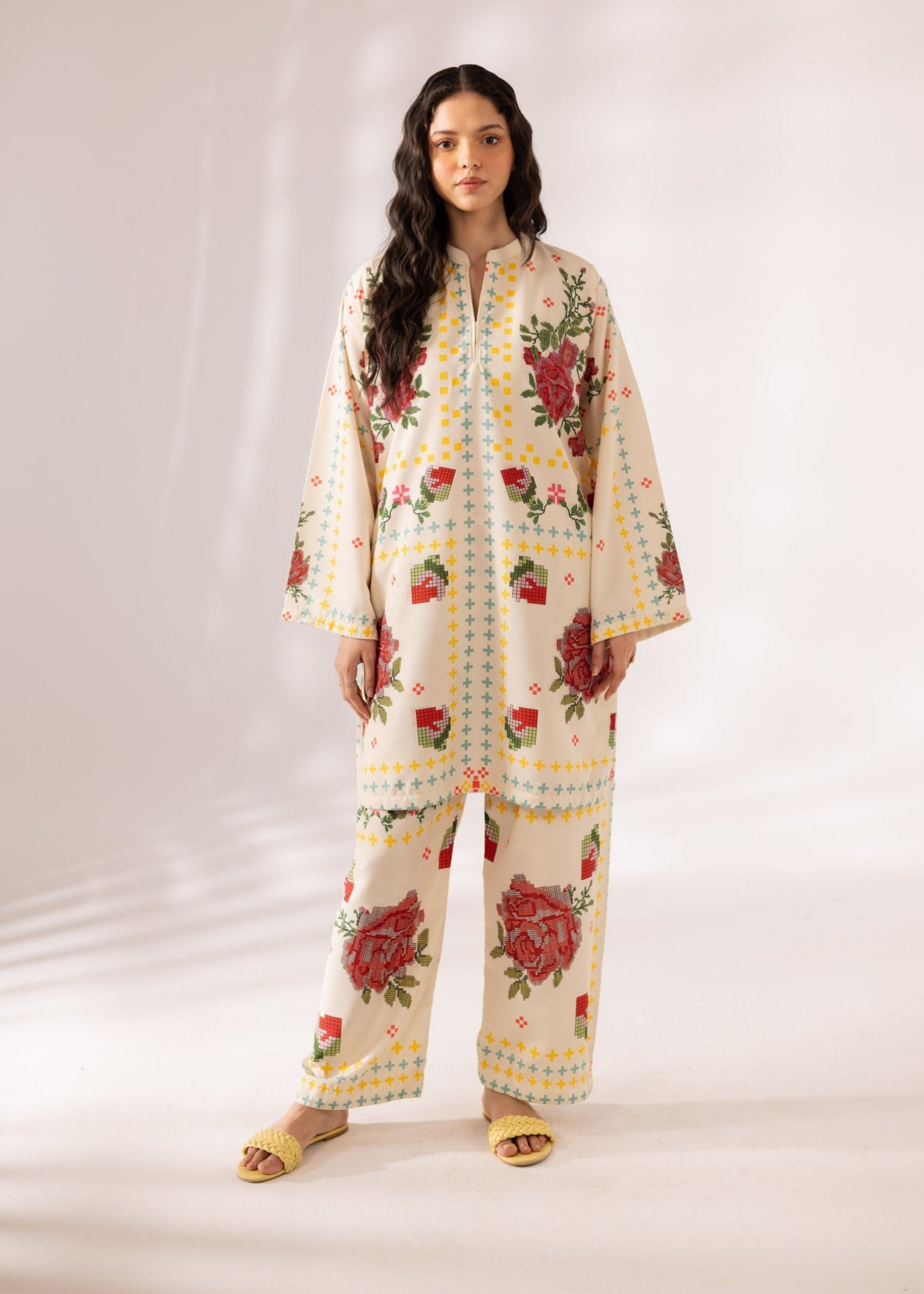 slub khaddar Co Ord Sets in Cream