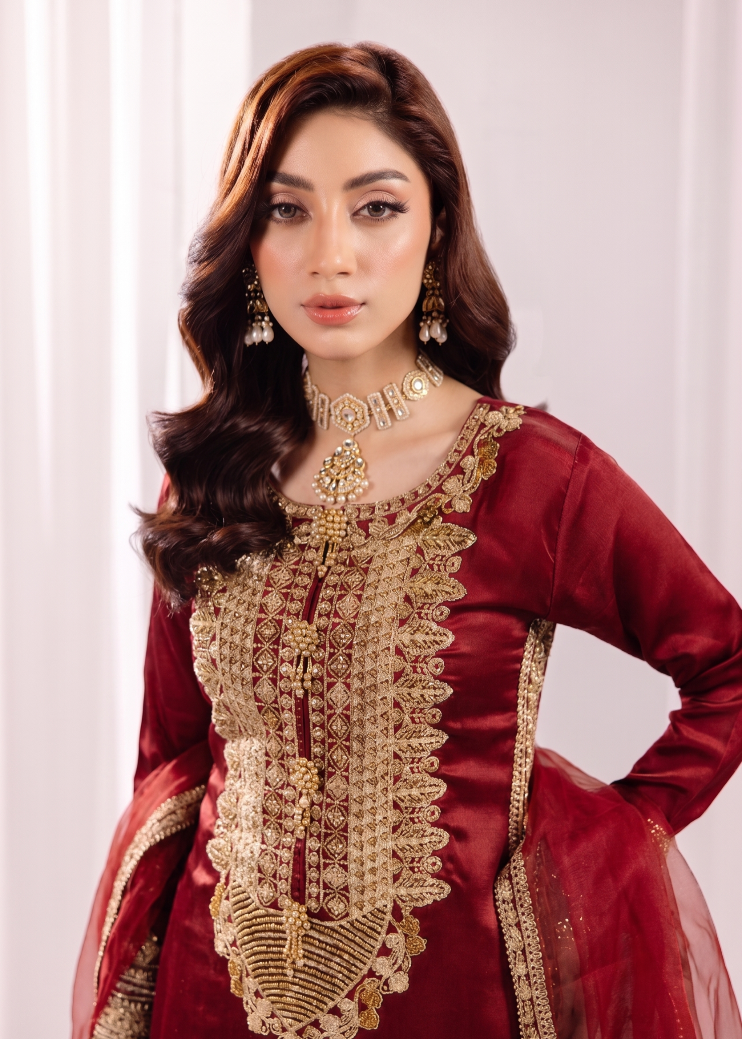 silk Kurta Set in Blood red