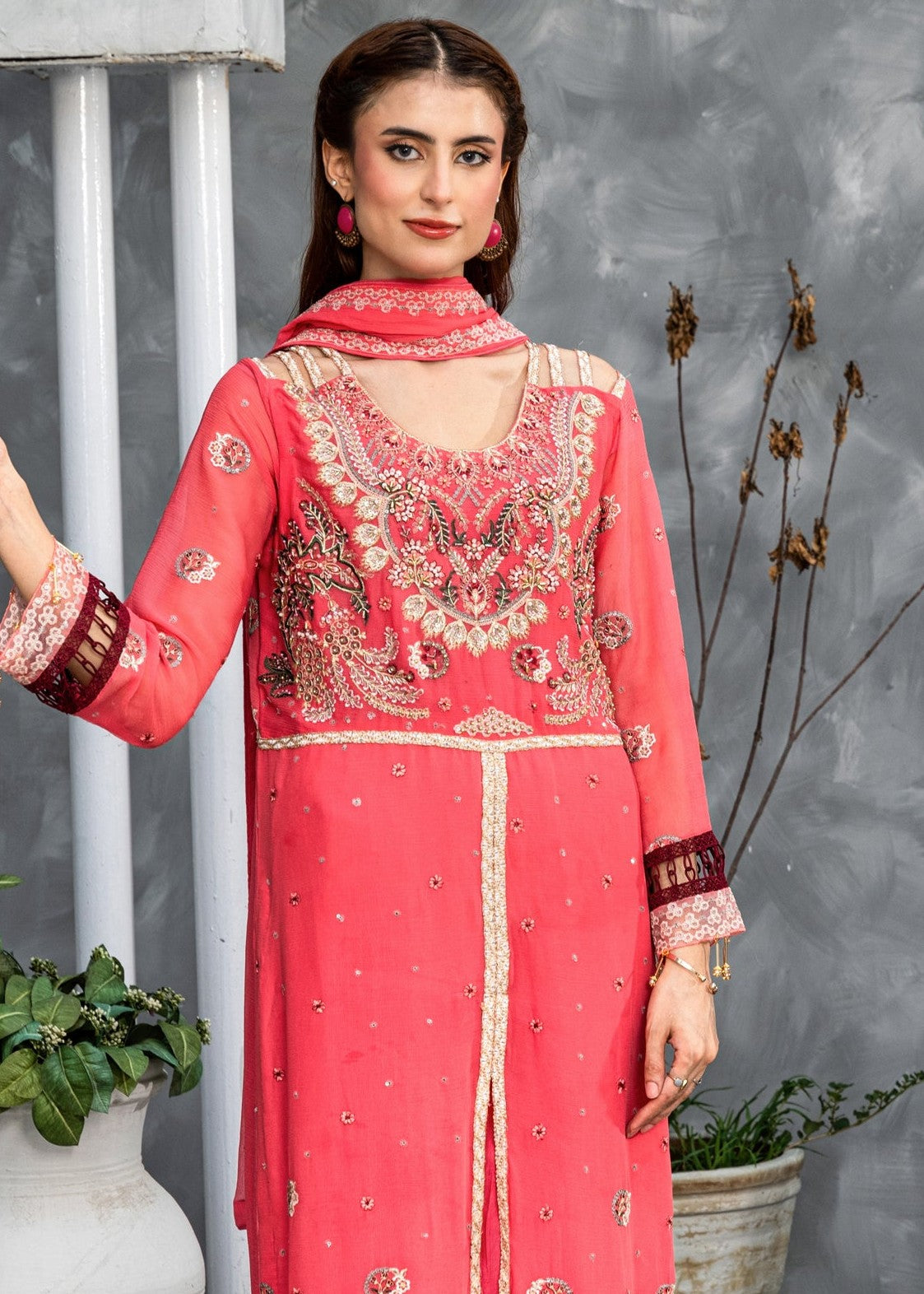 chiffon Kurta Set in Blush pink