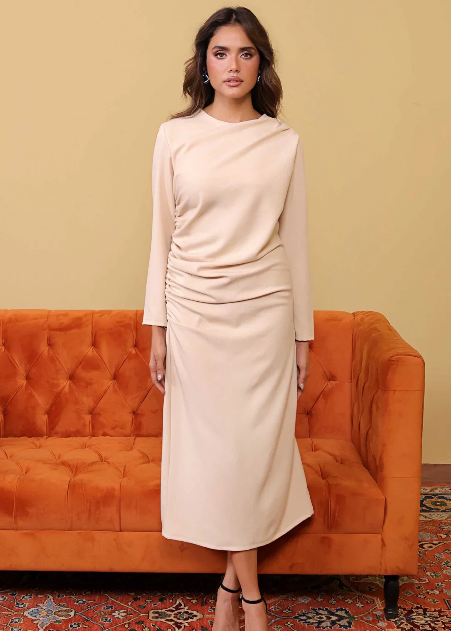 polyester Dress in Beige