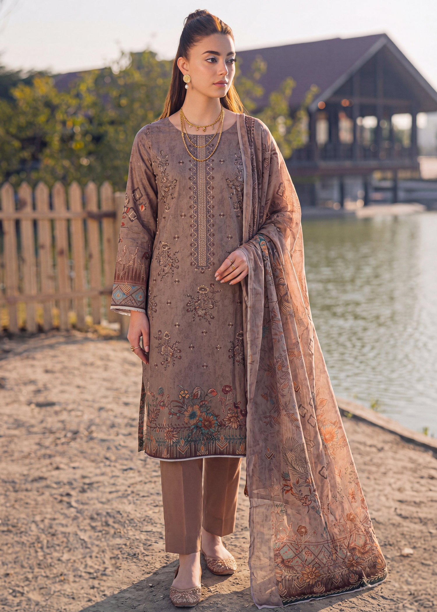 karandi Unstitched in Camel brown