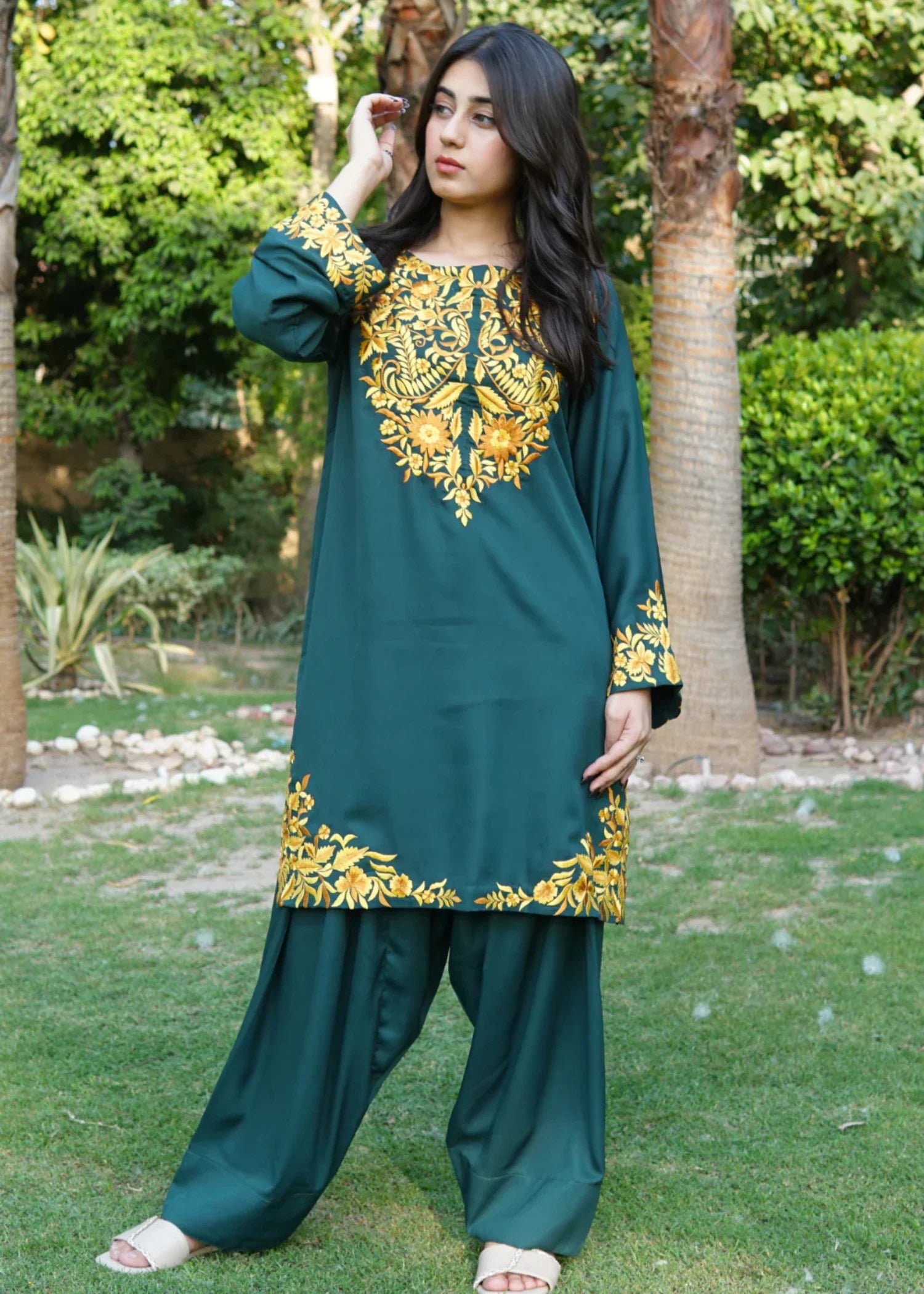 grip Kurta Set in Sea green